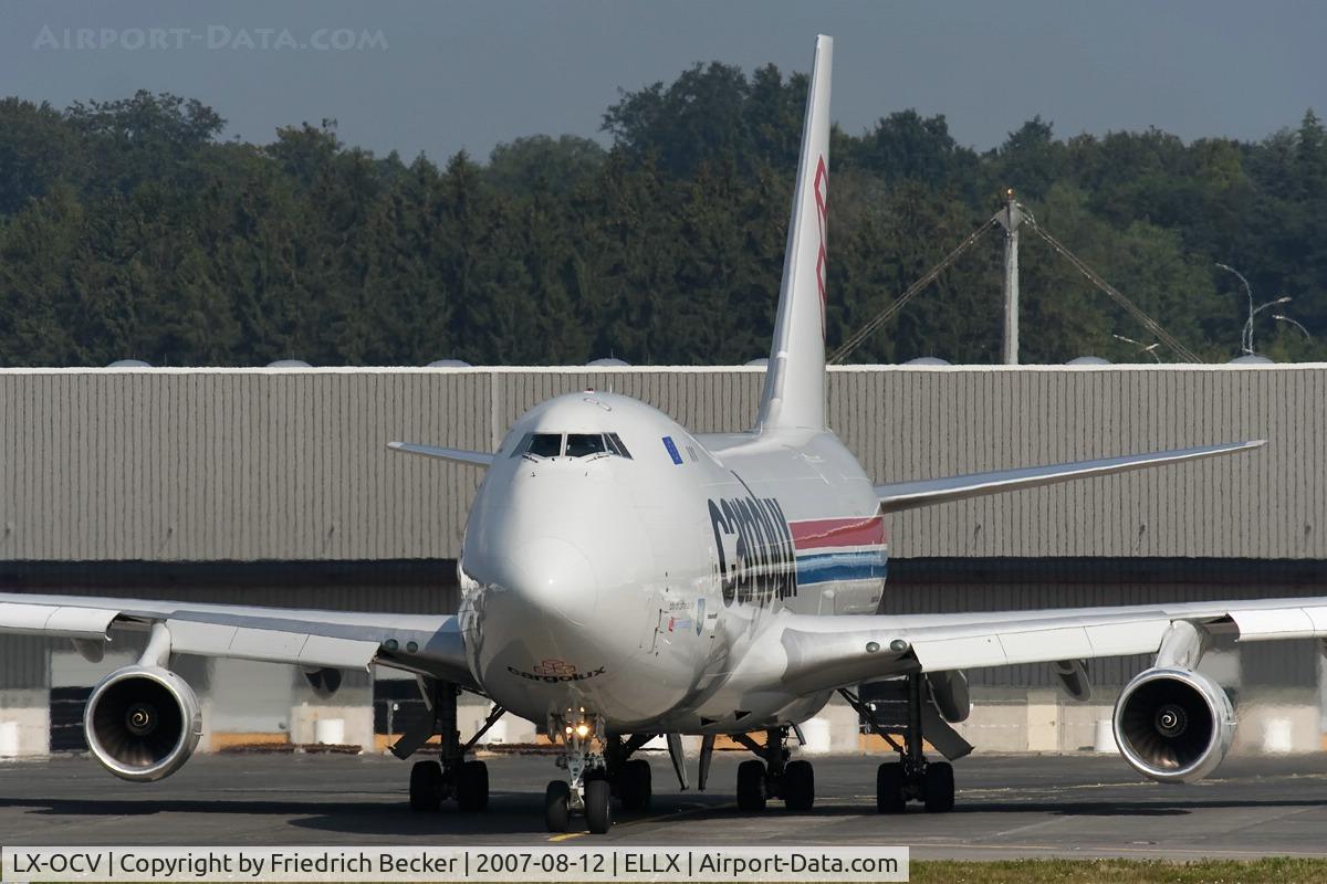 LX-OCV, 1999 Boeing 747-4R7F/SCD C/N 29731, start up prior departure from LUX