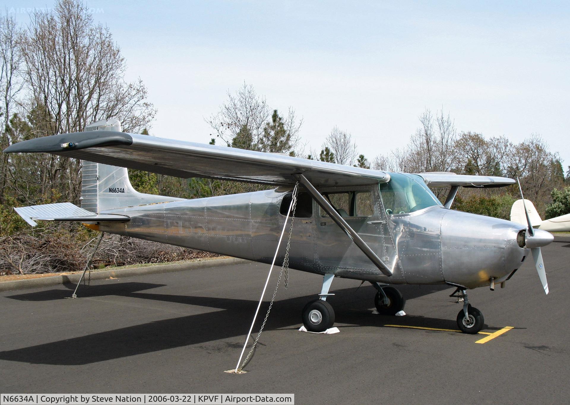 N6634A, 1956 Cessna 172 C/N 28734, Locally-based straight tail Cessna 172 in all silver scheme @ Placerville, CA