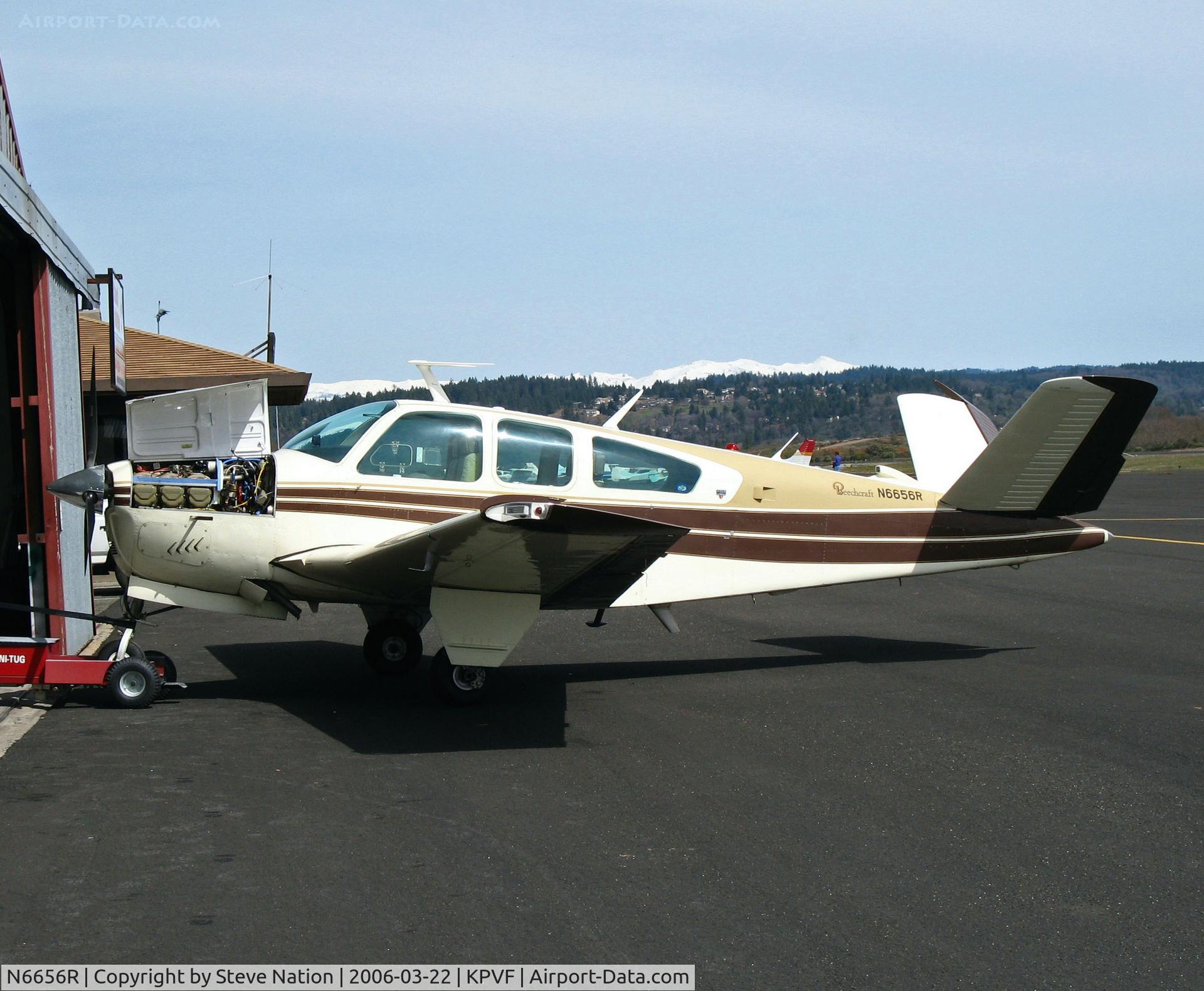 N6656R, 1979 Beech V35B Bonanza C/N D-10275, Locally-based 1979 Beech V35B Bonanza with engine access panel open @ Placerville, CA