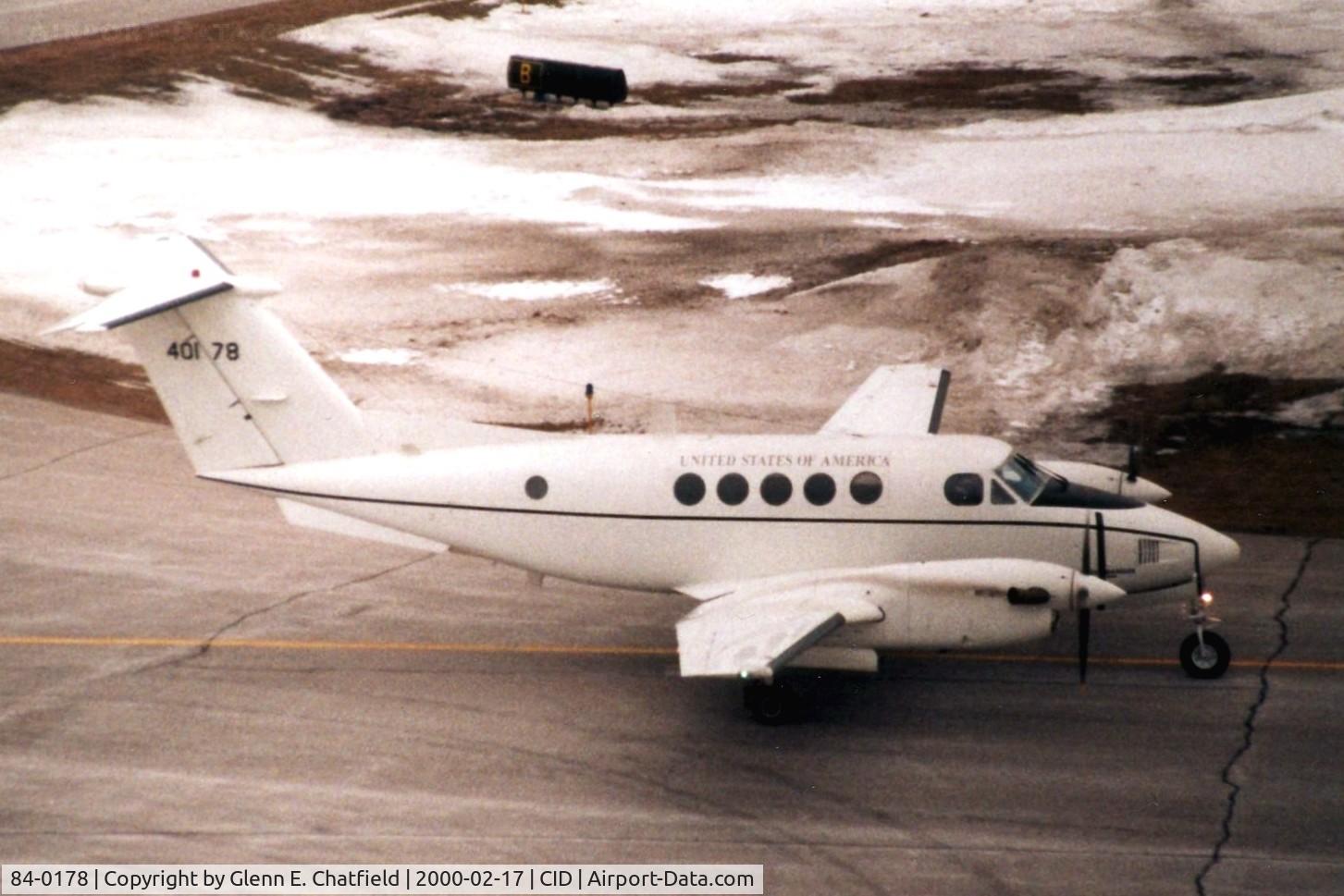 84-0178, Beech C-12F Huron C/N BL-108, Was C-12F in this photo taken before upgrade.  ISO 1600 film, overcast - foggy day.  Shot from control tower