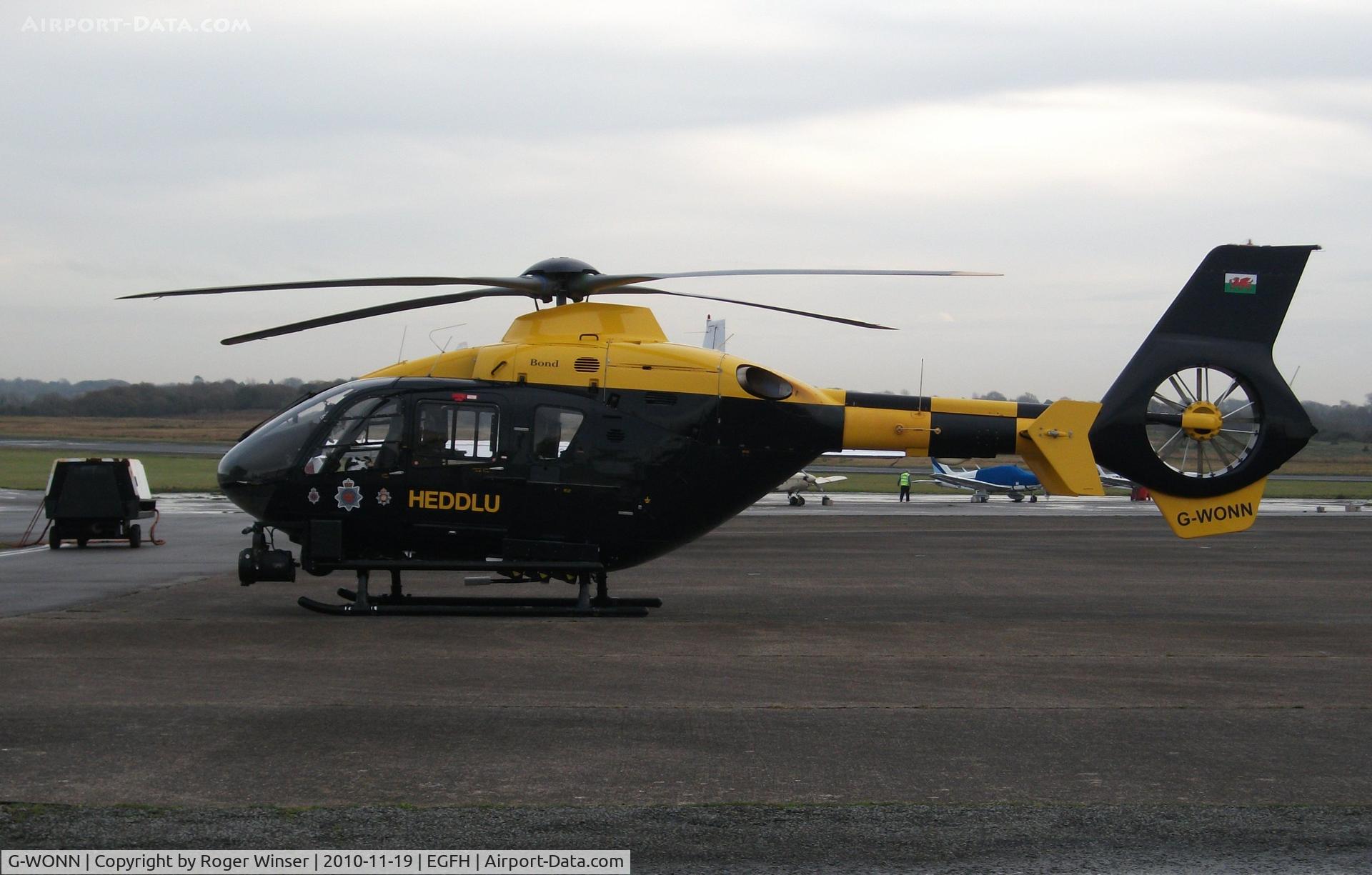 G-WONN, 2007 Eurocopter EC-135T-2+ C/N 0597, South and East Wales Police Air Support Unit helicopter (Police 32). Marked POLICE on the starboard side.