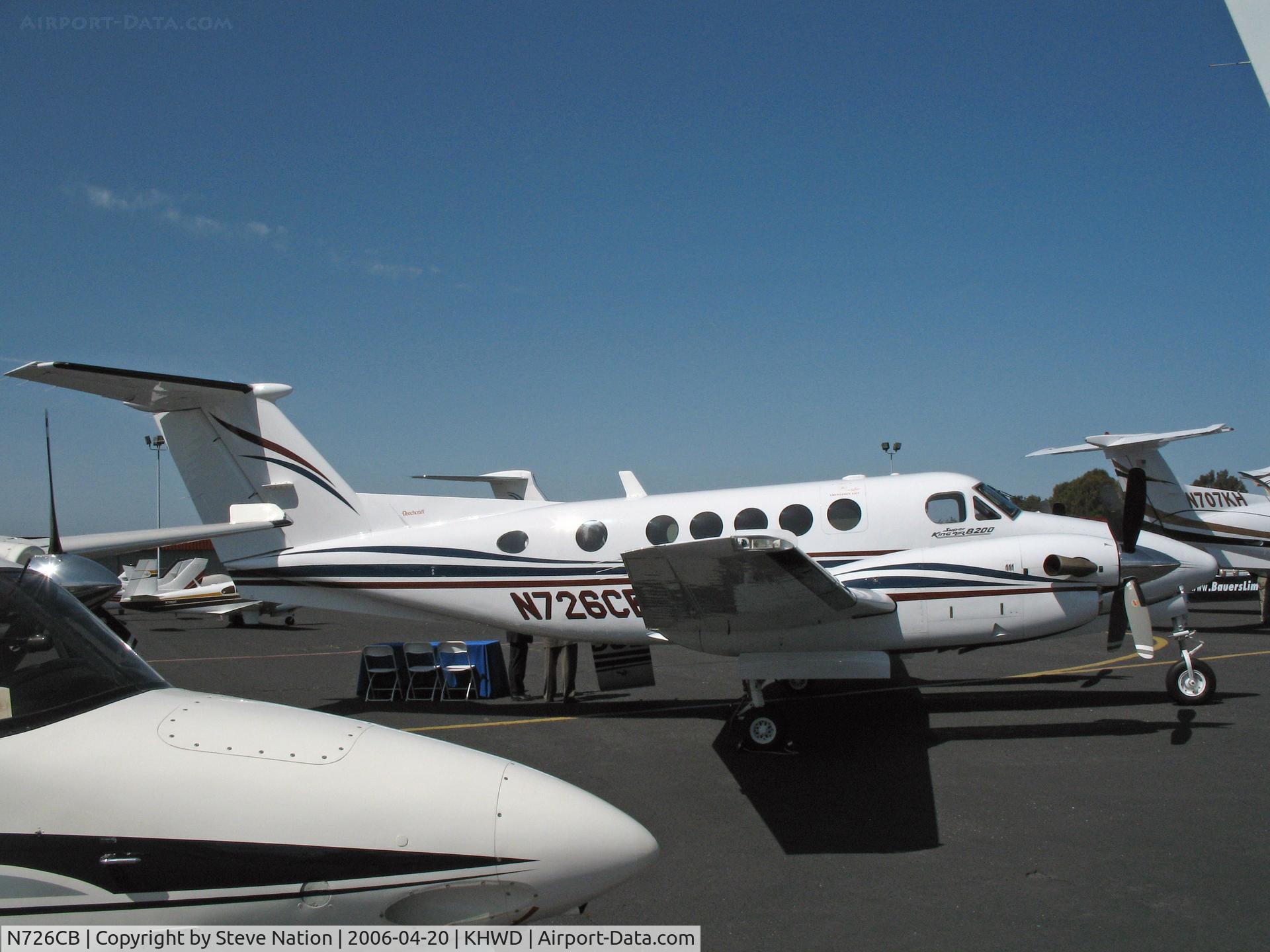 N726CB, 2001 Raytheon Aircraft Company B200 C/N BB-1750, 2001 Raytheon B200 King Air @ Hayward, CA (this aircraft was destroyed on September 16, 2009 when it experienced control problems immediately after takeoff from KHWD for KSQL and struck the top of buildings to the left of runway. Pilot OK. This was first 
