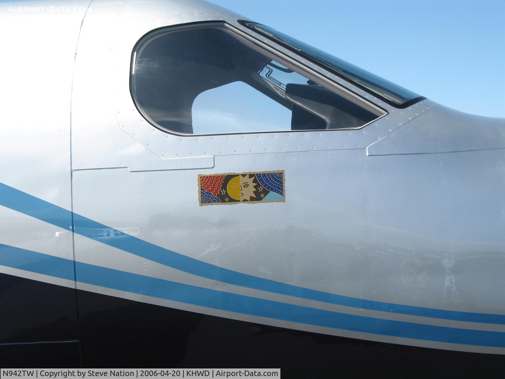 N942TW, 2005 Pilatus PC-12/45 C/N 636, Close-up of cockpit logo on 2005 Pilatus PC-12/45 @ Hayward, CA