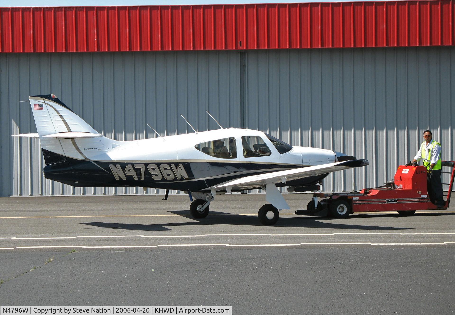 N4796W, 1976 Rockwell International 114 Commander C/N 14116, 1976 Rockwell Intl 114 getting a push (or a tow) @ Hayward, CA