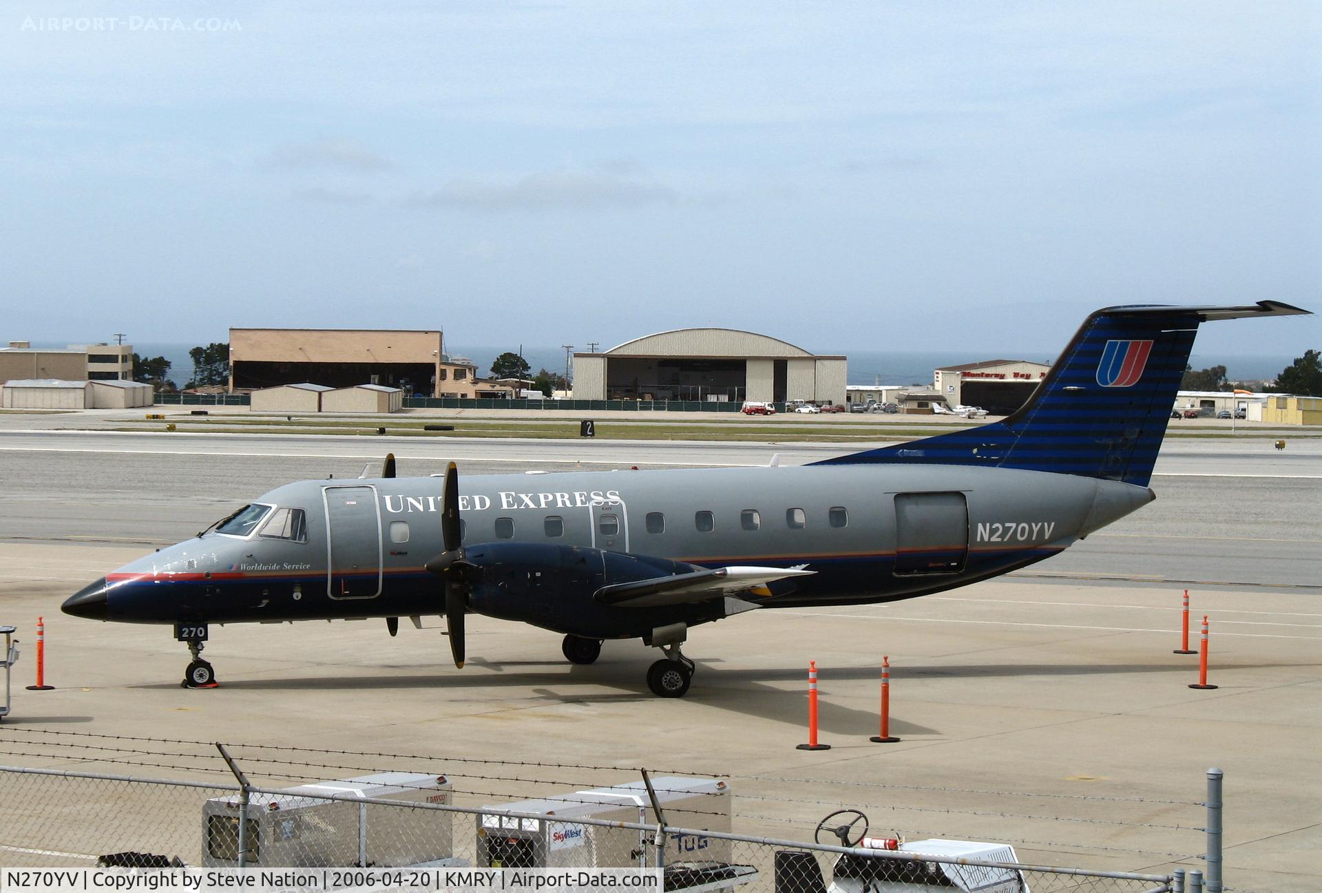 N270YV, 1993 Embraer EMB-120ER Brasilia C/N 120.270, United Express 1993 EMB-120R awaiting passengers @ Monterey Penisula Airport, CA