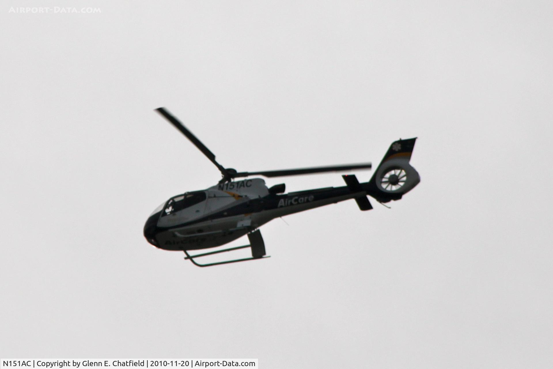 N151AC, 2003 Eurocopter EC-130B-4 (AS-350B-4) C/N 3732, Passing about 1/4 mile west of my house in North Liberty, IA on his way to the University of Iowa Hospital.