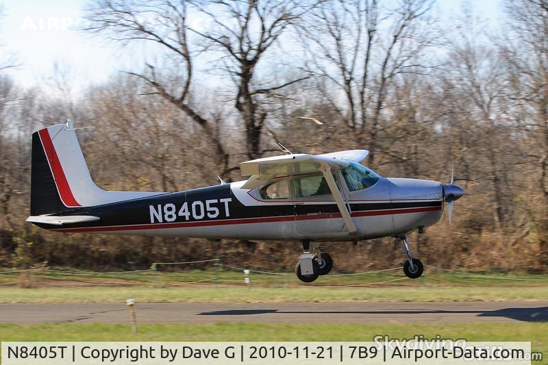 N8405T, 1959 Cessna 182B Skylane C/N 52305, About to touch down at Ellington, CT