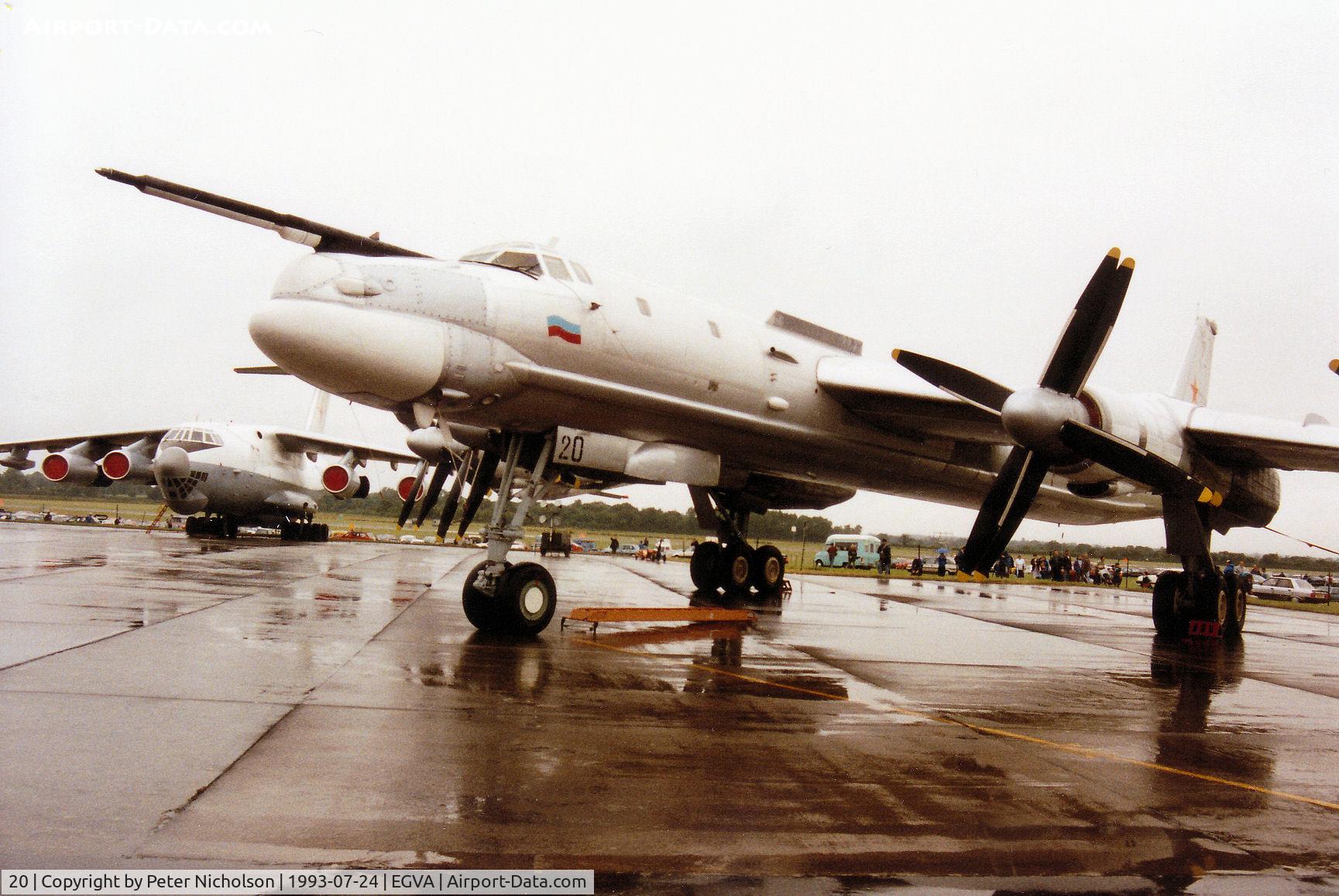 20, Tupolev Tu-95MS C/N 34108, Tu-95MS Bear H of 182nd Heavy Bomber Regiment at Mosdok Airbase on display at the 1993 Intnl Air Tattoo at RAF Fairford.
