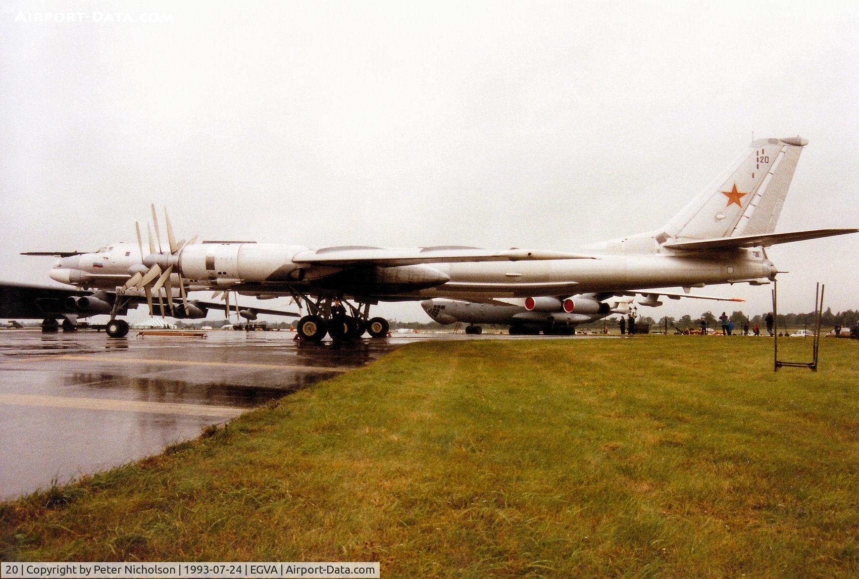 20, Tupolev Tu-95MS C/N 34108, Another view of the Bear H, callsign Limon 11, from the 182nd Heavy Bomber Regiment based at Mosdok on display at the 1993 Intnl Air Tattoo at RAF Fairford.