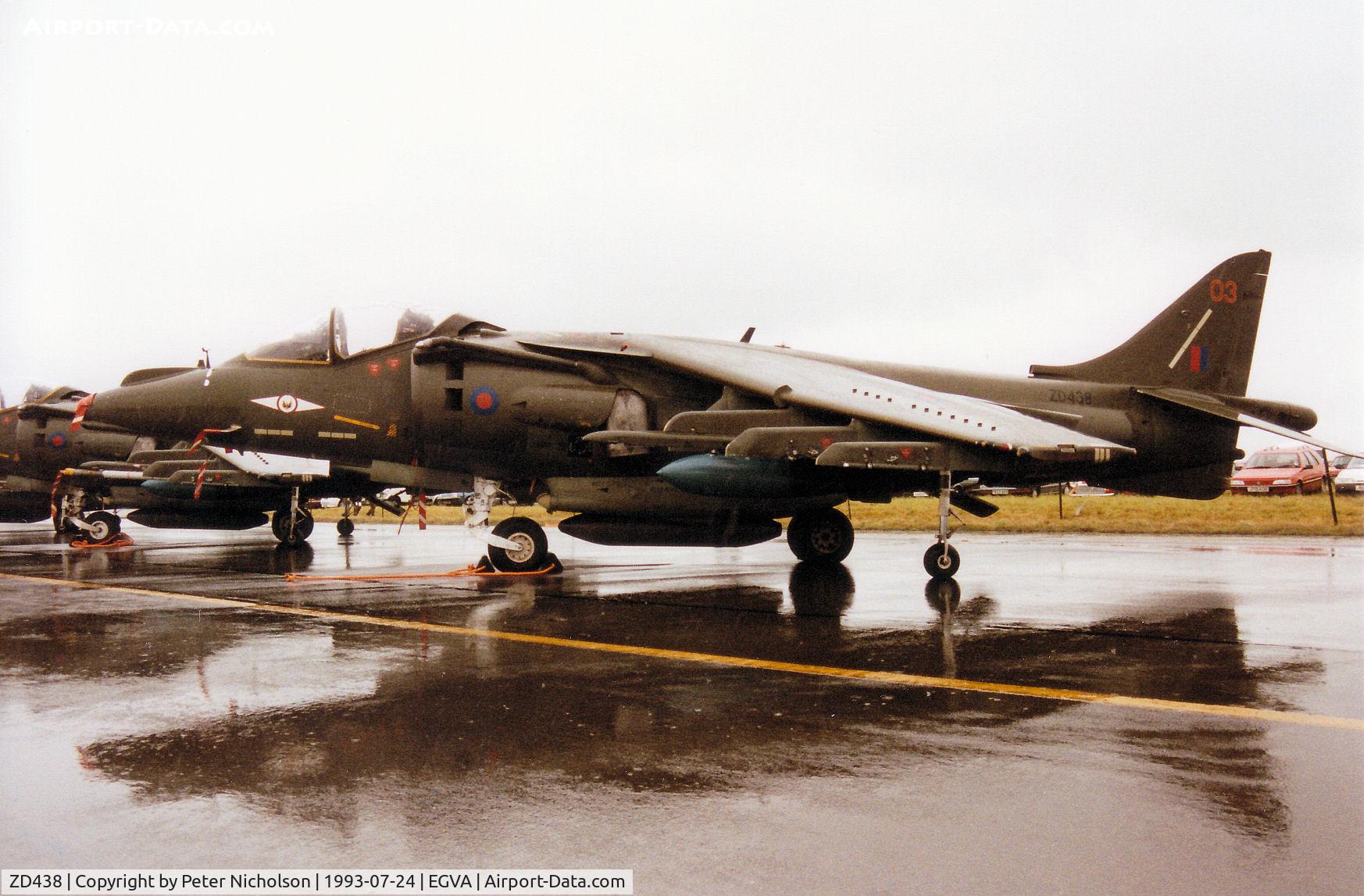 ZD438, British Aerospace Harrier GR.7 C/N P50, Harrier GR.7, callsign Wellard 2, of 1 Squadron based at RAF Wittering on display at the 1993 Intnl Air Tattoo at RAF Fairford.