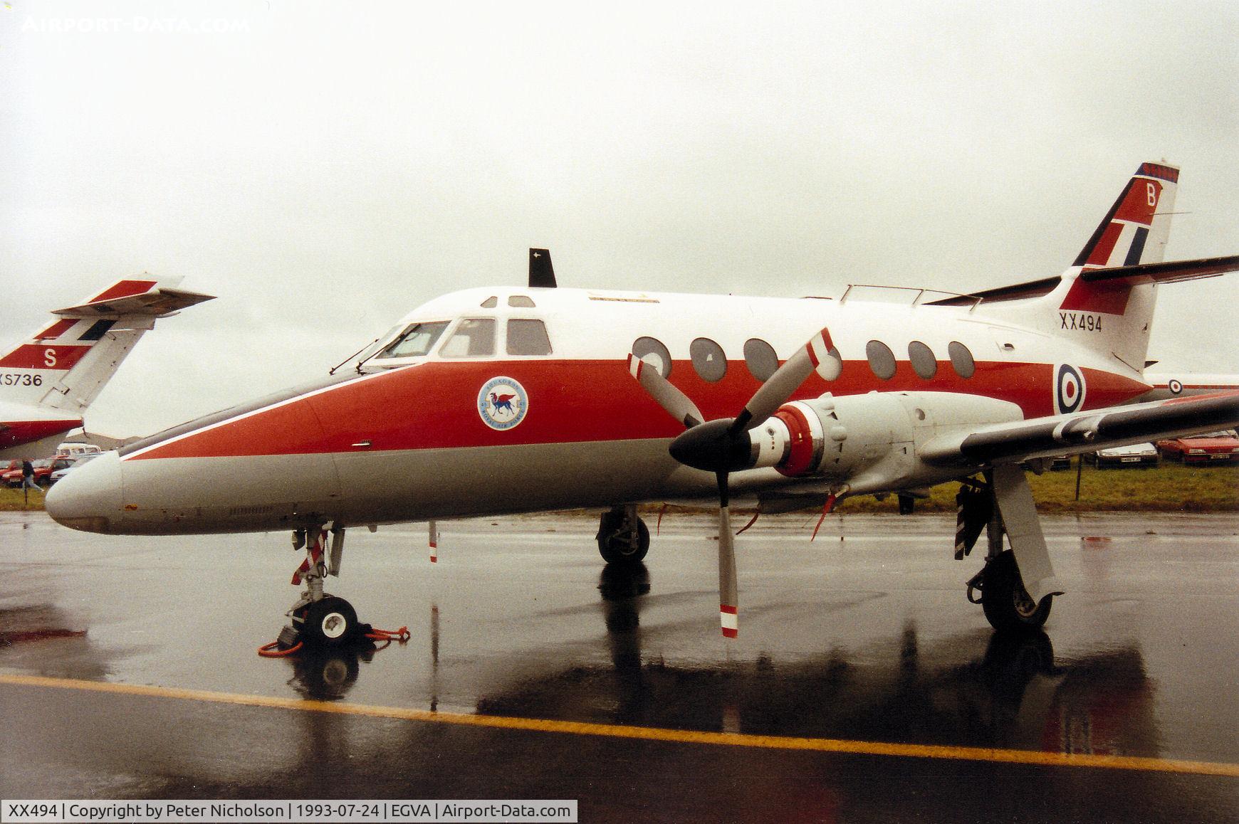 XX494, 1975 Scottish Aviation HP-137 Jetstream T.1 C/N 422, Jetstream T.1 of 45[Reserve] Squadron on display at the 1993 Intnl Air Tattoo at RAF Fairford.