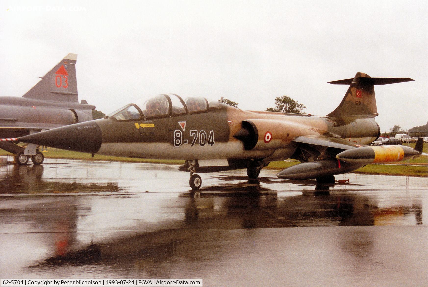 62-5704, 1962 Lockheed TF-104G Starfighter C/N 583D-5704, TF-104G Starfighter as 8-704 of 181 Filo Turkish Air Force on display at the 1993 Intnl Air Tattoo at RAF Fairford.