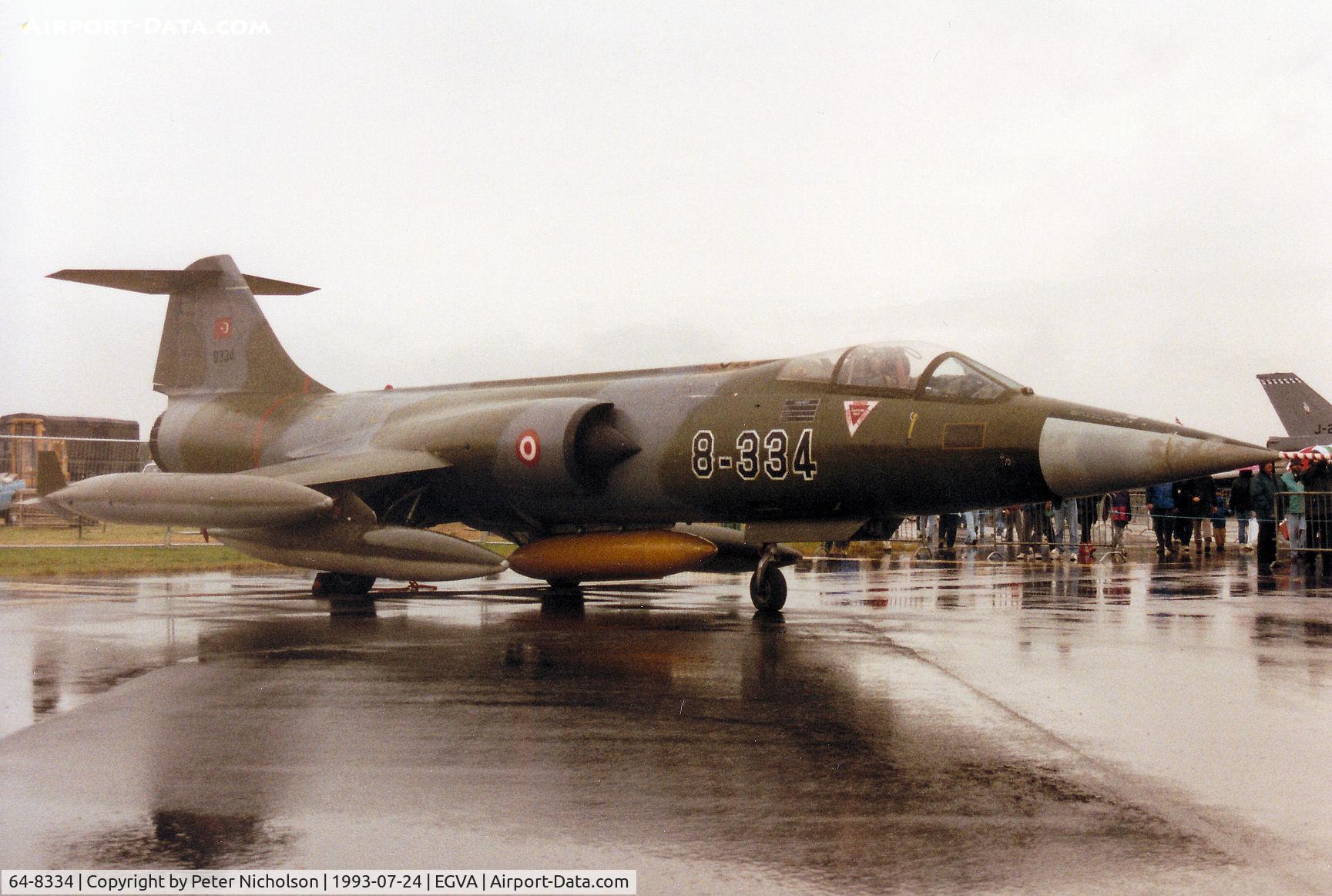 64-8334, 1964 Lockheed F-104G Starfighter C/N 683-8334, F-104G Starfighter as 8-334 of 181 Filo Turkish Air Force on display at the 1993 Intnl Air Tattoo at RAF Fairford.
