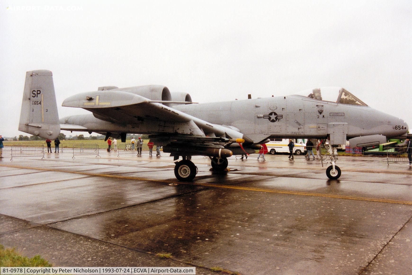 81-0978, 1981 Fairchild Republic A-10A Thunderbolt II C/N A10-0673, Another view of Hawg 01, the 510th Fighter Squadron A-10A Thunderbolt from Spangdahlem on display at the 1993 Intnl Air Tattoo at RAF Fairford.