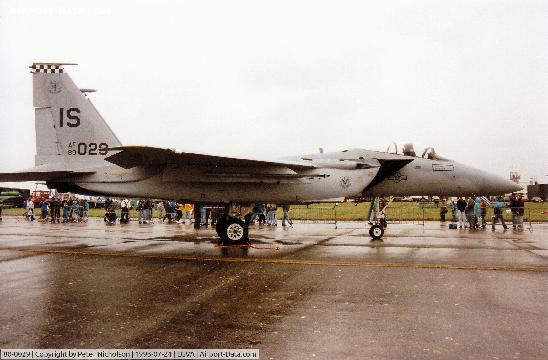 80-0029, 1980 McDonnell Douglas F-15C Eagle C/N 0679/C178, F-15C Eagle, callsign Eagle 11, of 57th Fighter Squadron based at Keflavik on display at the 1993 Intnl Air Tattoo at RAF Fairford.
