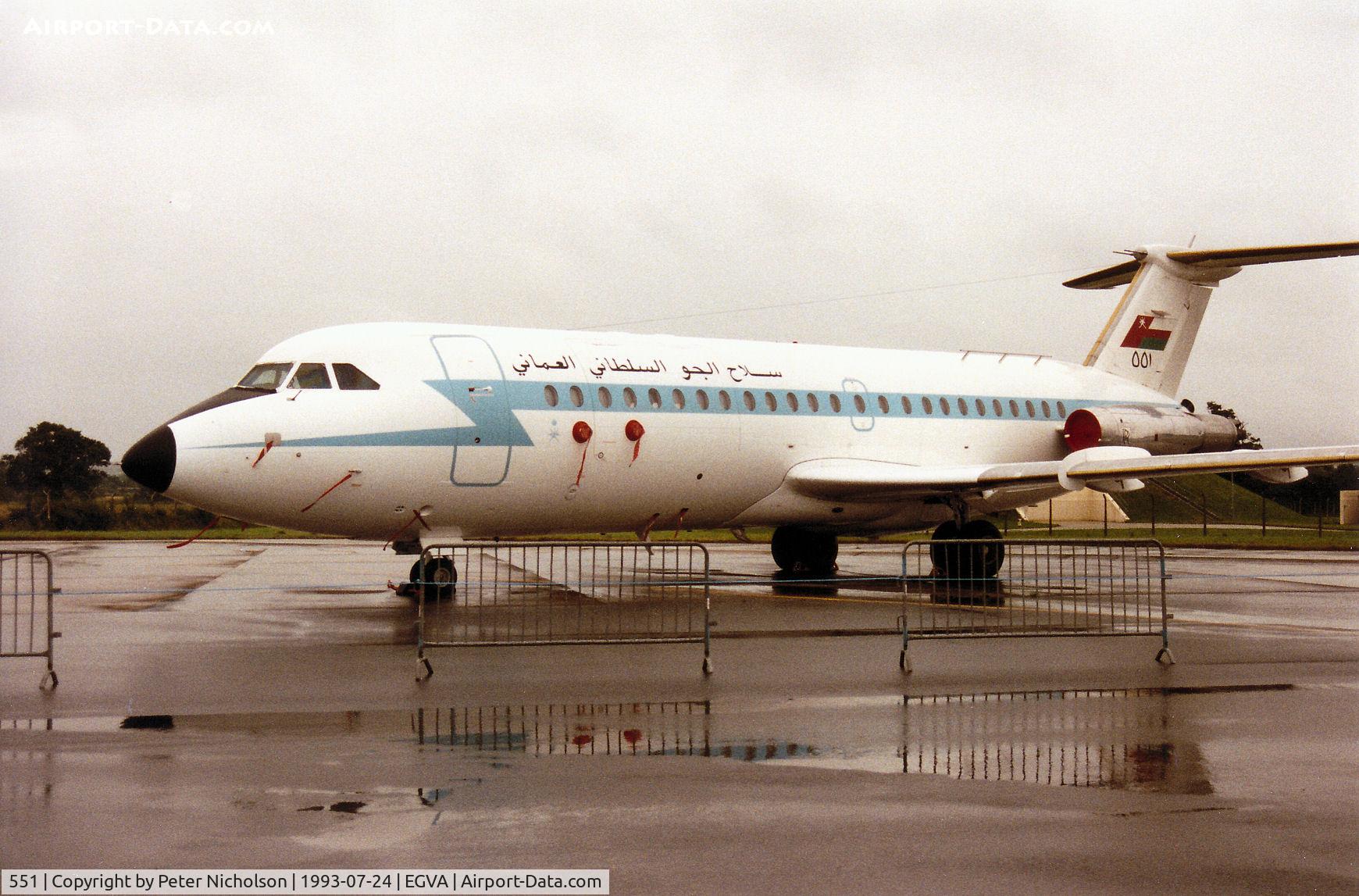 551, 1974 BAC 111-485GD One-Eleven C/N BAC.247, One Eleven 485GD of 4 Squadron of the Royal Air Force of Oman on display at the 1993 Intnl Air Tattoo at RAF Fairford.