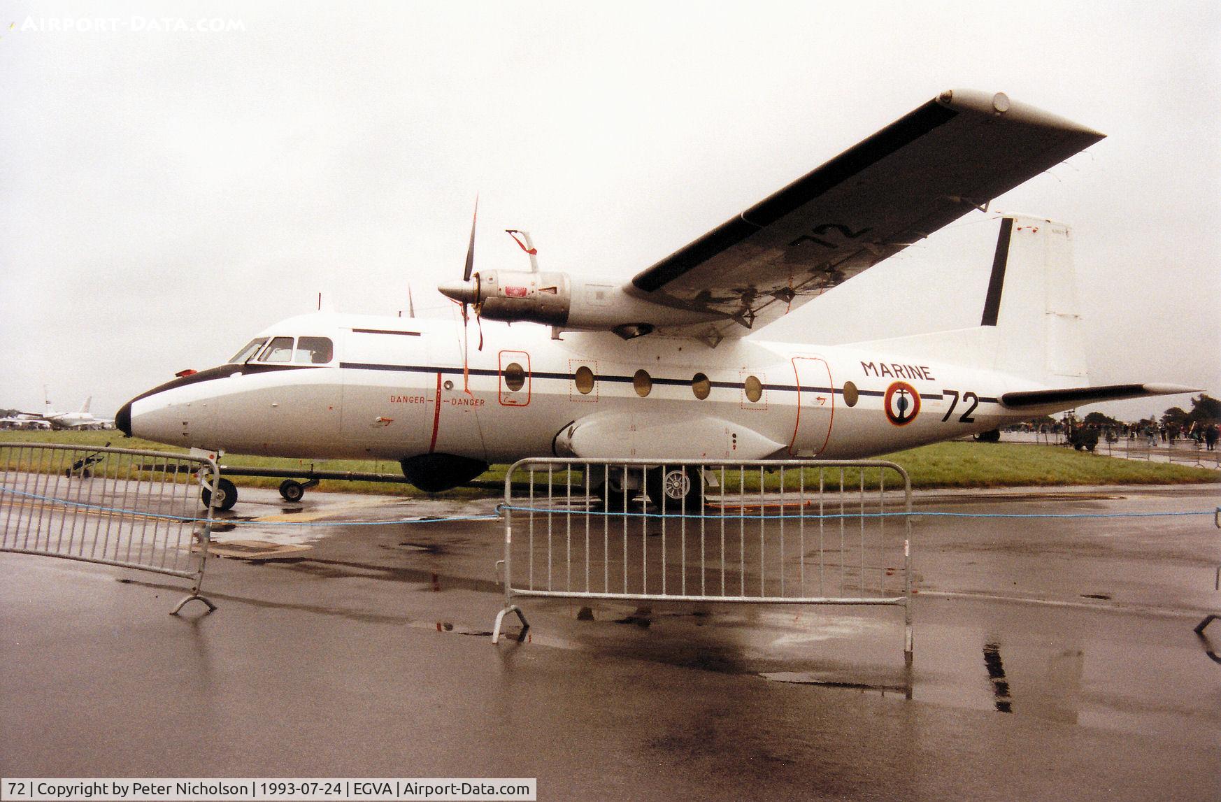 72, Aerospatiale N-262E Fregate C/N 72, Nord Fregate of 2S French Aeronavale on display at the 1993 Intnl Air Tattoo at RAF Fairford.