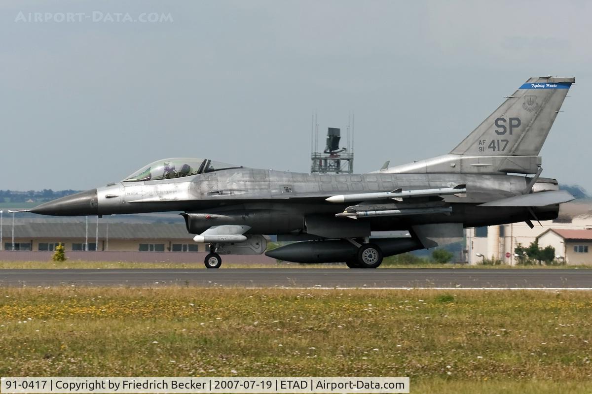 91-0417, General Dynamics F-16C Fighting Falcon C/N CC-115, decelerating after touchdown