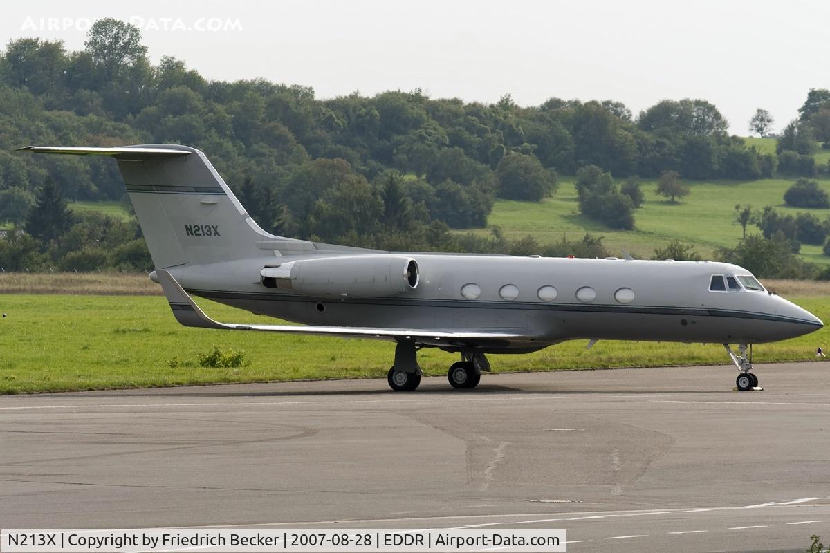 N213X, 1977 Grumman G-1159 Gulfstream II SP C/N 213, parked at Saarbrücken