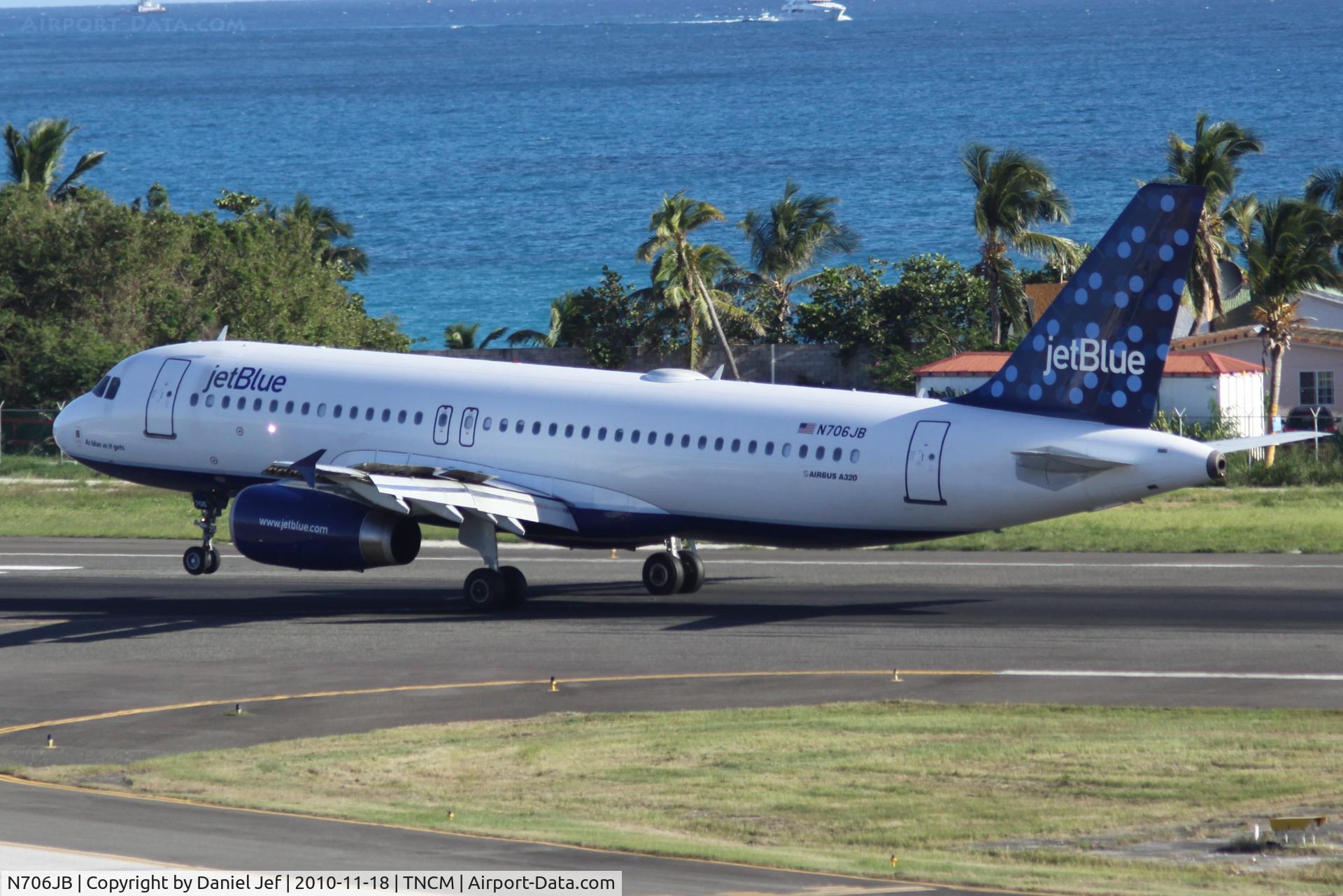 N706JB, 2008 Airbus A320-232 C/N 3451, Jet Blue N706JB landing at TNCM