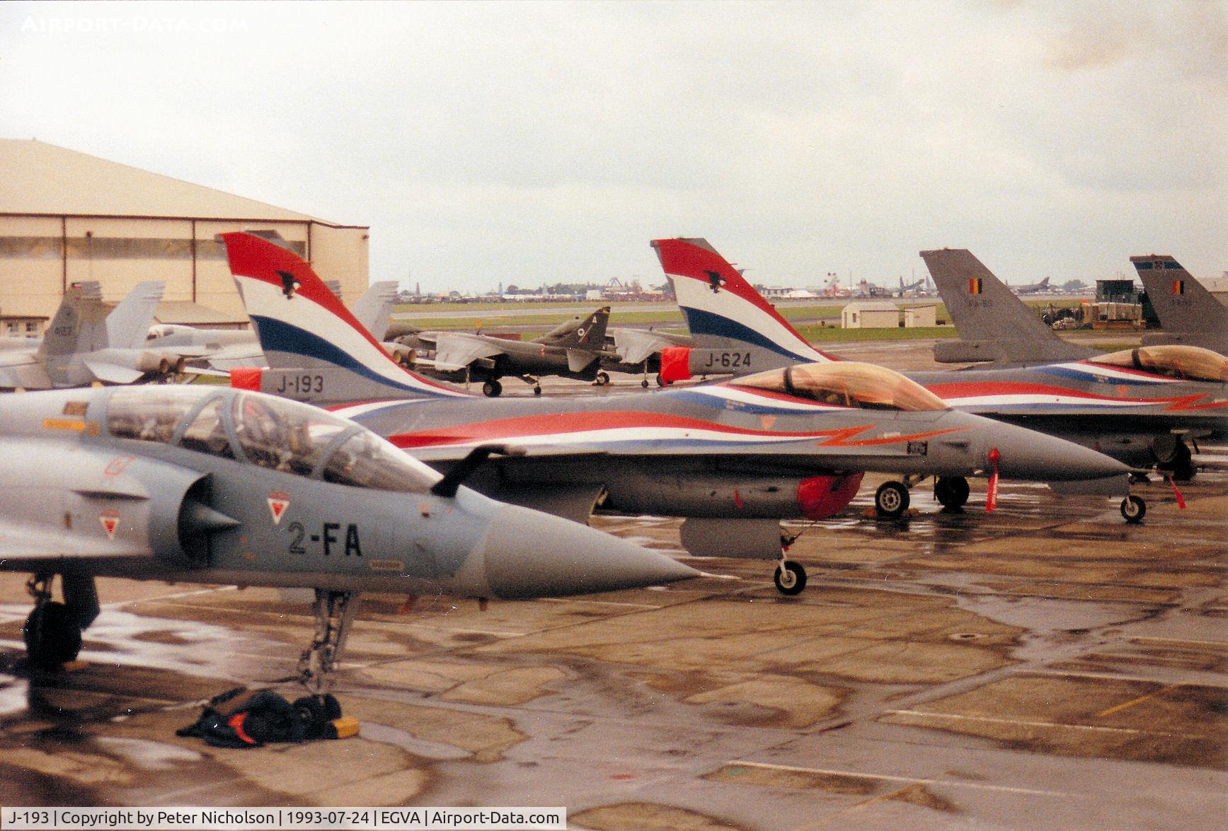 J-193, Fokker F-16AM Fighting Falcon C/N 6D-100, F-16A Falcon, callsign Bopper, of 311 Squadron Royal Netherlands Air Force on the flight-line at the 1993 Intnl Air Tattoo at RAF Fairford.
