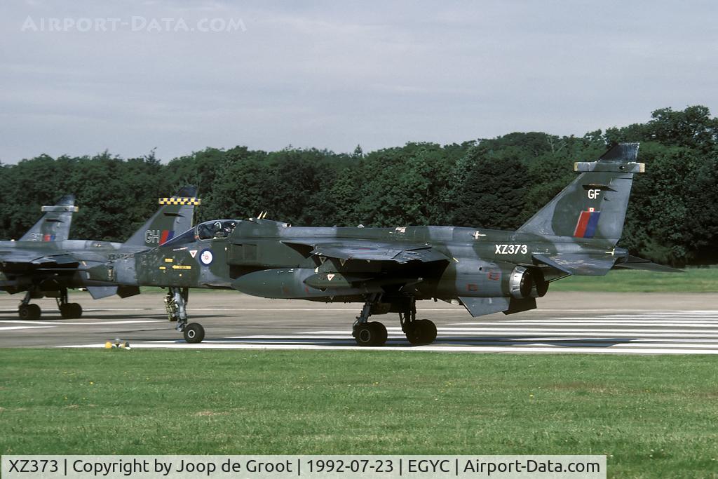 XZ373, 1976 Sepecat Jaguar GR.1A C/N S.140, In 1992 many Jaguars still showed traces of the ARTF pink colors of the 1991 Gulf War. This one still has its white serial and code. w/o 21-6-1995.