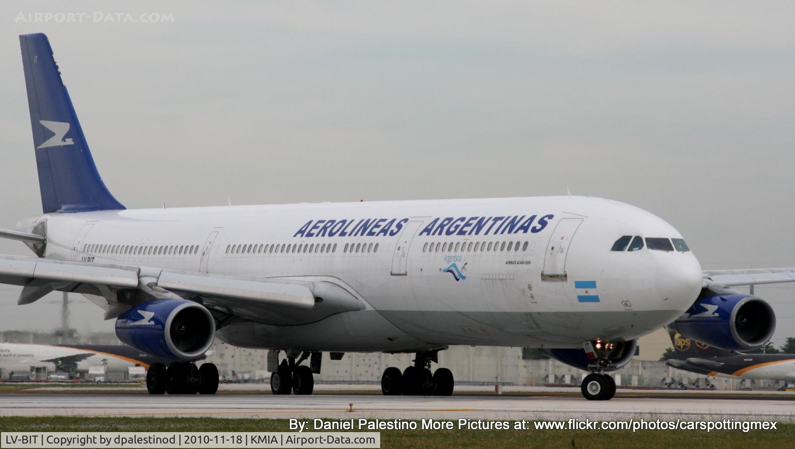 LV-BIT, 1995 Airbus A340-313 C/N 093, A340-300 about to take off on RWY 12 at KMIA!