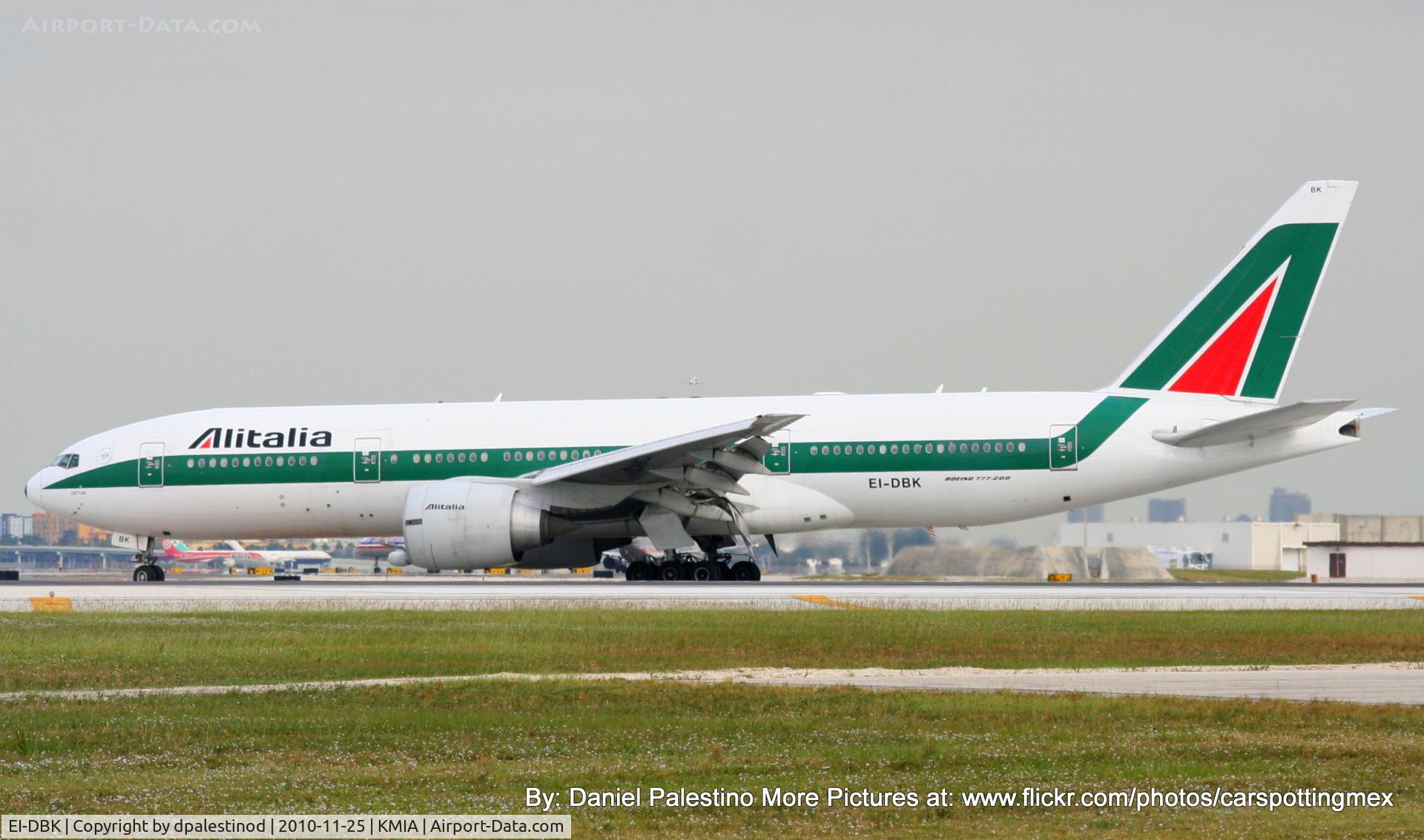 EI-DBK, 2003 Boeing 777-243/ER C/N 32783, Alitalia Taxing to the gate after landing on RWY 26 at Miami International Airport.
