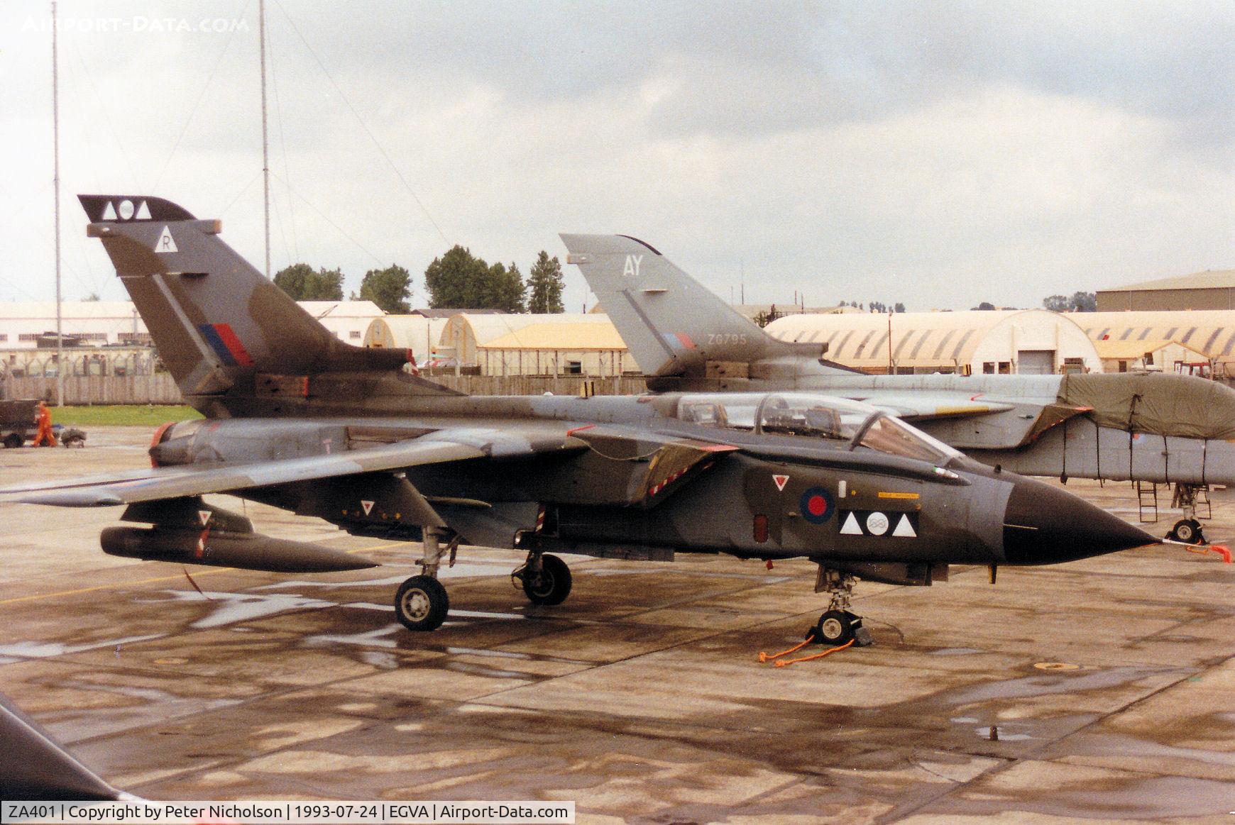 ZA401, 1982 Panavia Tornado GR.1A C/N 206/BS068/2207, Tornado GR.1A, callsign Arcade 3, of 2 Squadron on the flight-line at the 1993 Intnl Air Tattoo at RAF Fairford.