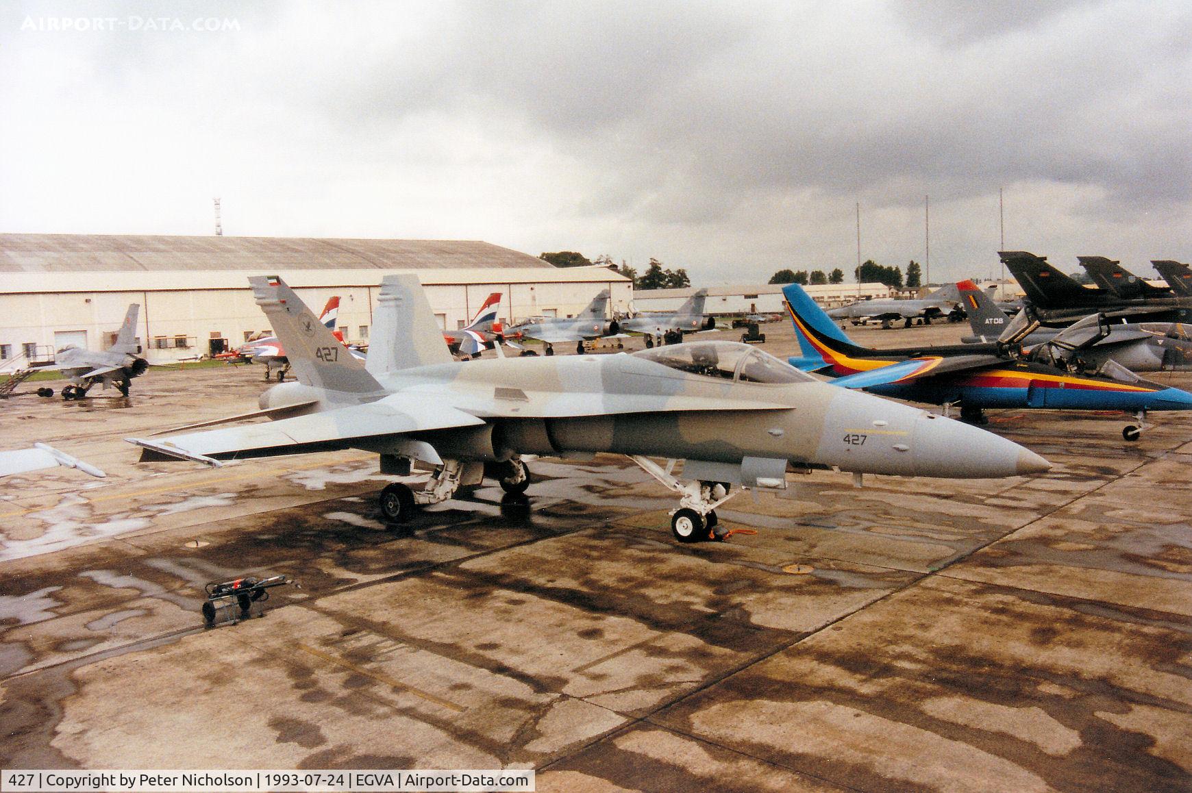427, McDonnell Douglas KAF-18C Hornet C/N 1175/KAFC027, KAF-18C Hornet of 9 Squadron Kuwait Air Force on the flight-line at the 1993 Intnl Air Tattoo at RAF Fairford.