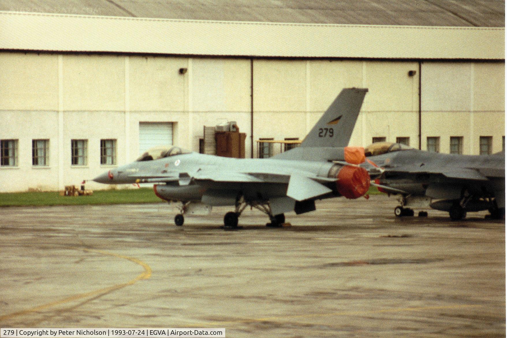 279, 1980 Fokker F-16A Fighting Falcon C/N 6K-8, F-16A Falcon of 332 Skv Royal Norwegian Air Force on the flight-line at the 1993 Intnl Air Tattoo at RAF Fairford.