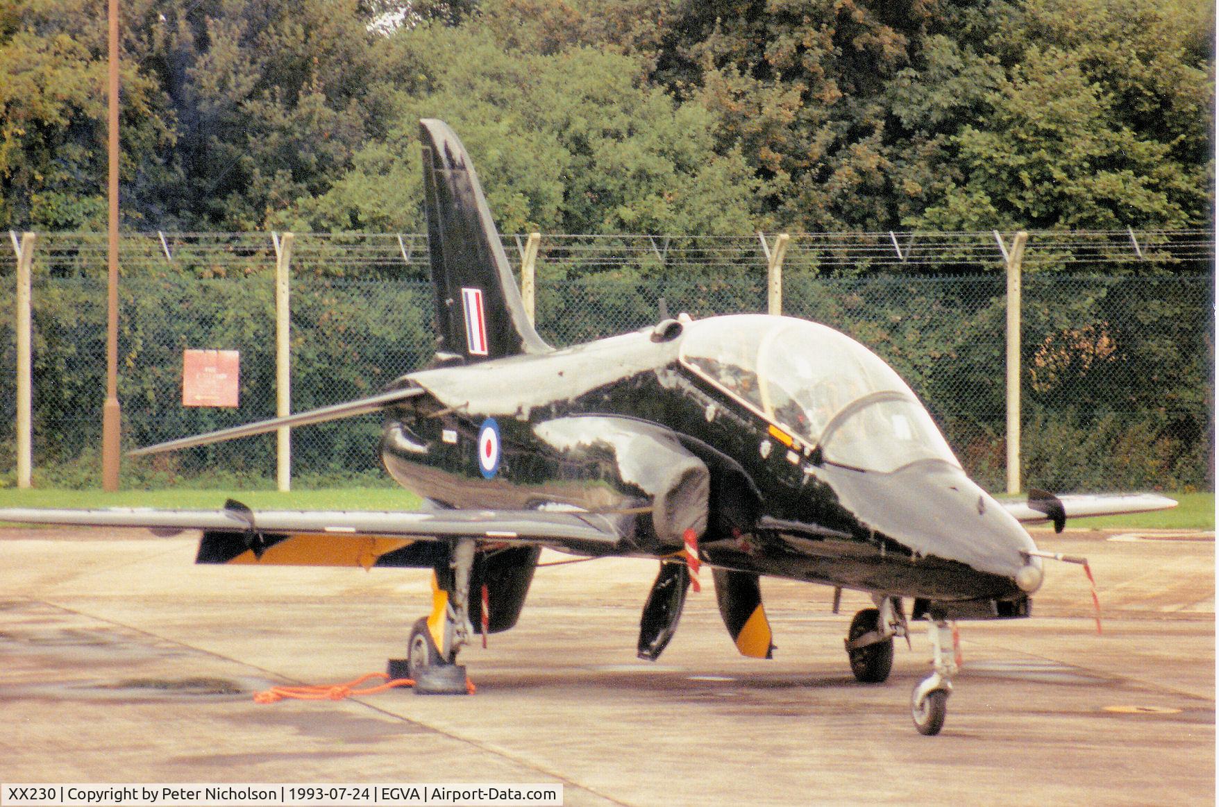 XX230, 1978 Hawker Siddeley Hawk T.1A C/N 066/312066, Hawk T.1A of 19[Reserve] Squadron at RAF Chivenor on the flight-line at the 1993 Intnl Air Tattoo at RAF Fairford.