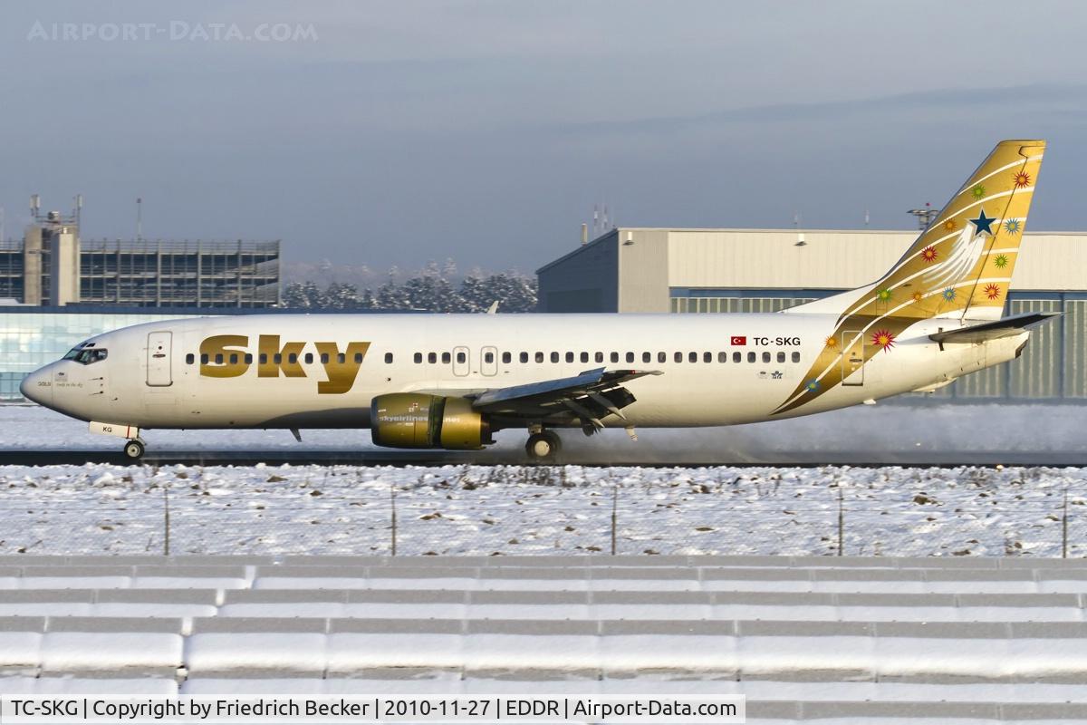 TC-SKG, 1991 Boeing 737-4Q8 C/N 25371, decelerating after touchdown