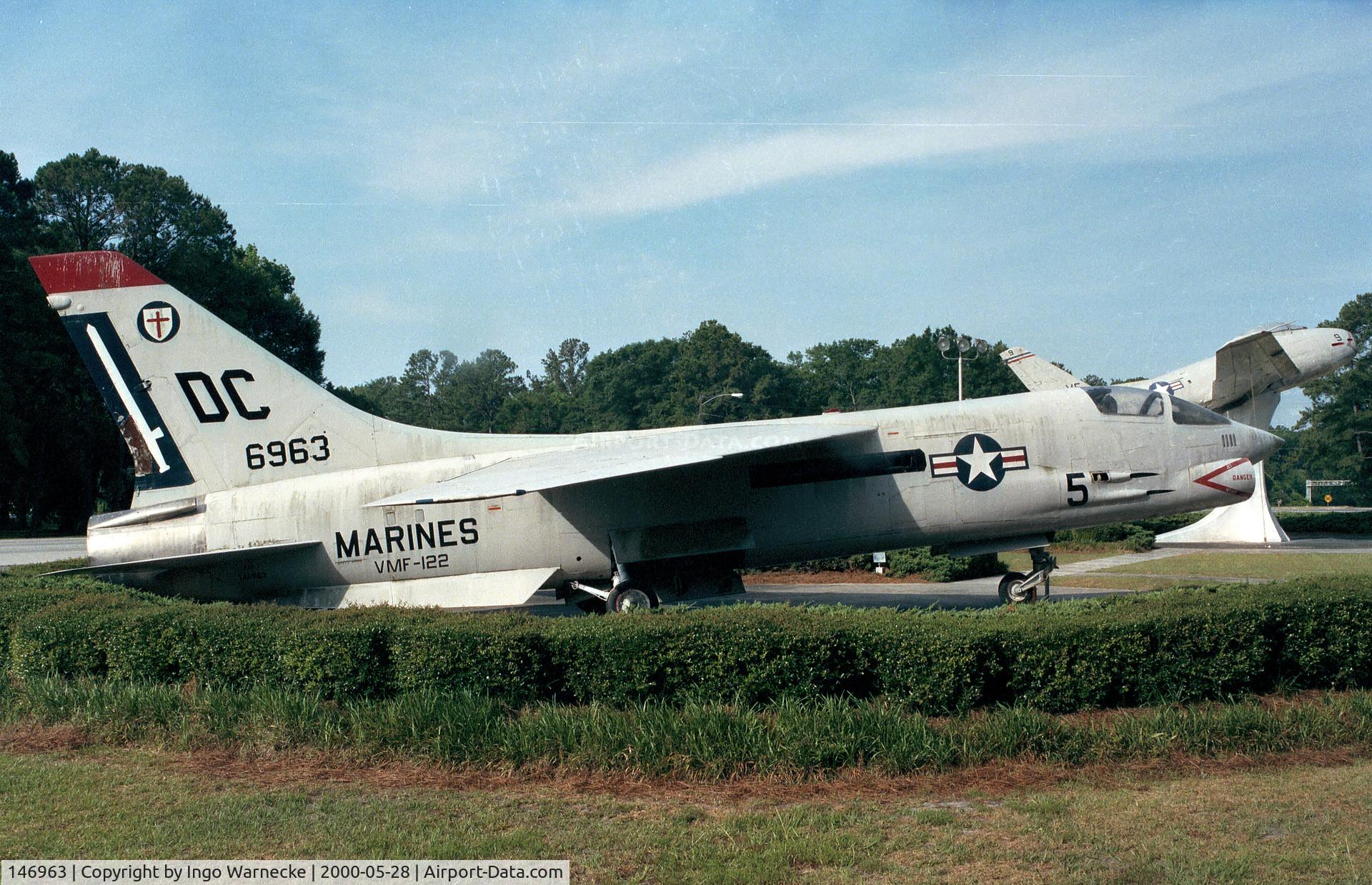 146963, Vought F-8K Crusader C/N 688, Vought F-8K Crusader at the Gate of MCAS Beaufort SC