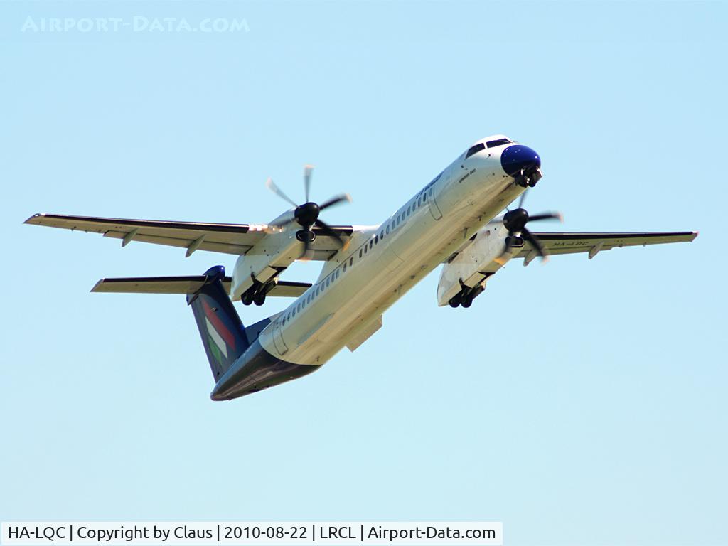 HA-LQC, 2002 De Havilland Canada DHC-8-402Q Dash 8 C/N 4062, Takeoff from CLJ's runway