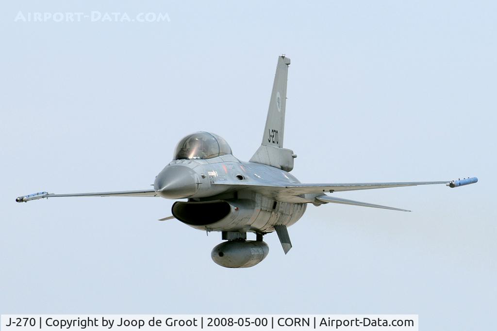 J-270, General Dynamics F-16BM Fighting Falcon C/N 6E-12, nice head on view of a F-16 over the armament range.