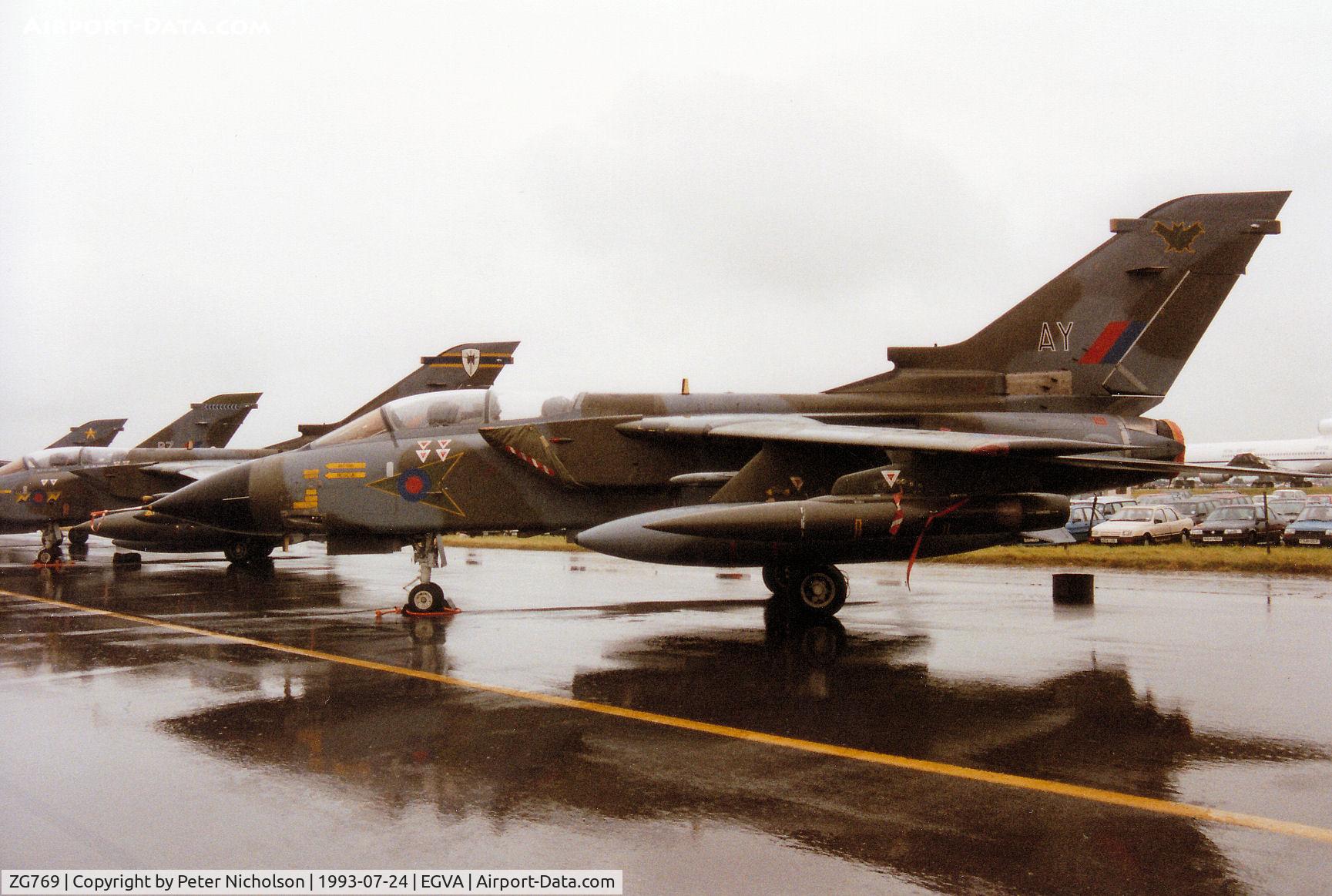 ZG769, 1991 Panavia Tornado GR.1 C/N 889/BT055/2720, Tornado GR.1, callsign Rafair 539 Bravo, of 9 Squadron at RAF Bruggen on display at the 1993 Intnl Air Tattoo at RAF Fairford.