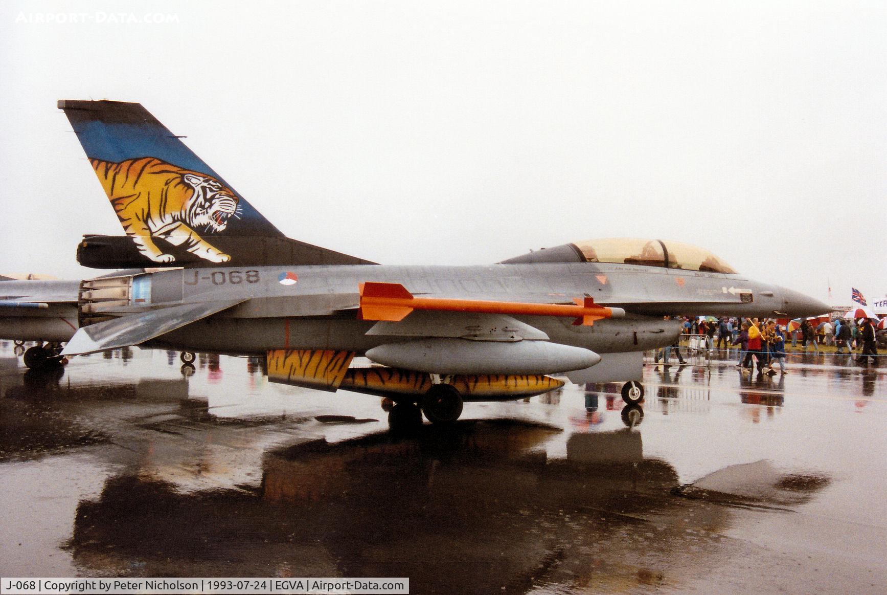 J-068, 1987 Fokker F-16B Fighting Falcon C/N 6E-37, F-16B Falcon, callsign Mission 1761, of 313 Squadron Royal Netherlands Air Force on display at the 1993 Intnl Air Tattoo at RAF Fairford.