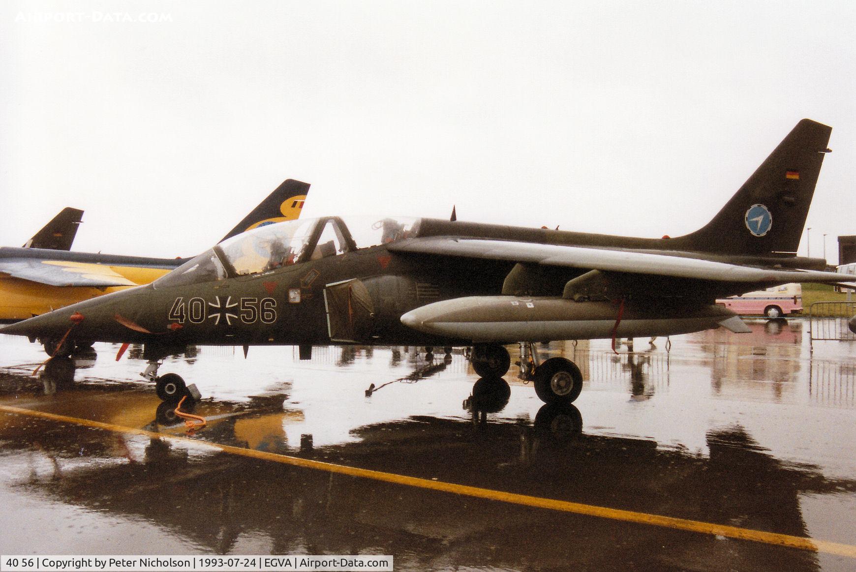 40 56, Dassault-Dornier Alpha Jet A C/N 0056, Alpha Jet, callsign Dixi 22, of the German Air Force WTD-61 test centre at Manching on display at the 1993 Intnl Air Tattoo at RAF Fairford.