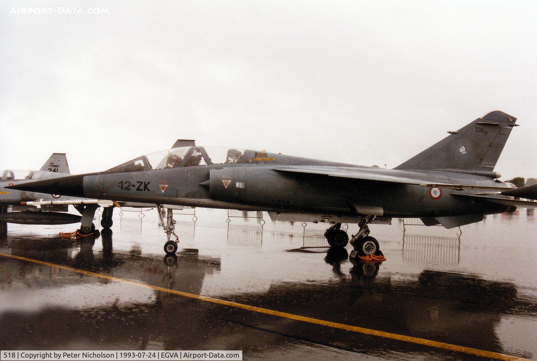 518, Dassault Mirage F.1B C/N 518, Mirage F.1B, callsign French Air Force 3000, of EC 2/12 on display at the 1993 Intnl Air Tattoo at RAF Fairford.
