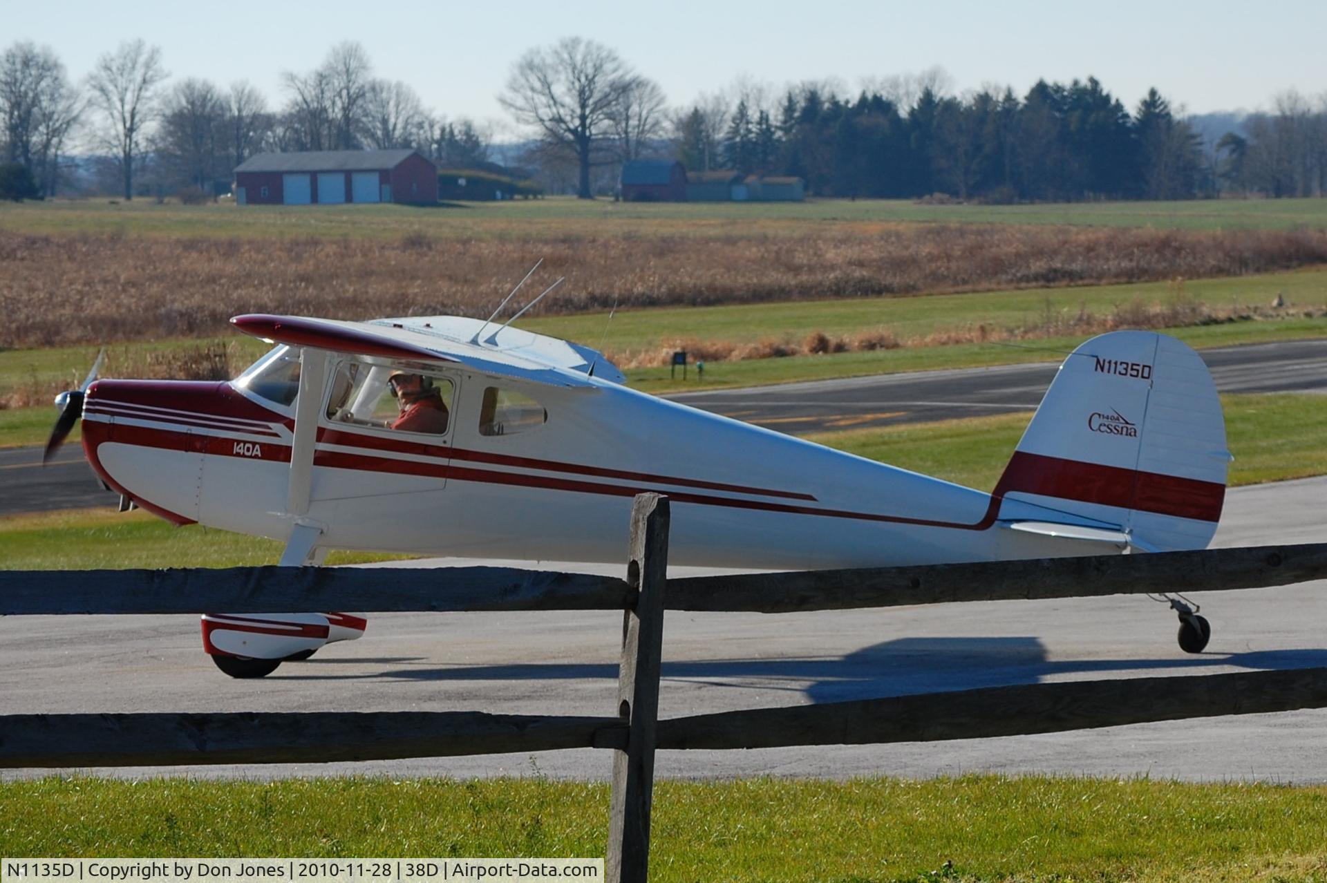 N1135D, 1951 Cessna 140A C/N 15698, Just landed at Salem Air Park in eastern Ohio.