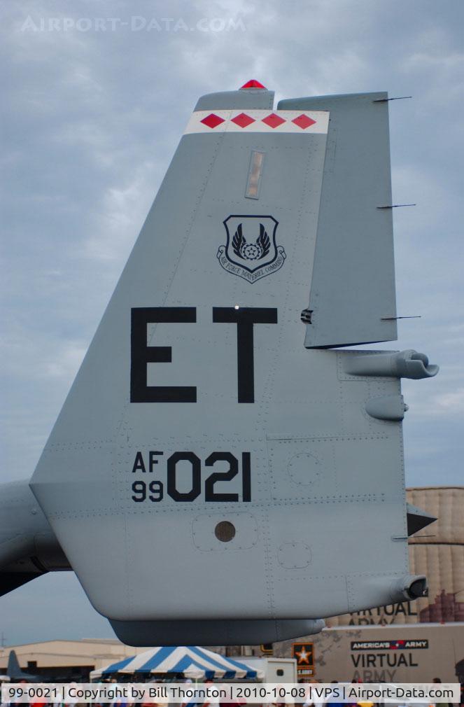 99-0021, 1998 Bell-Boeing CV-22B Osprey C/N D0025, A CV-22A, 99-0021, assigned to the 413th Flight Test Sq., 46th Test Wing, Eglin AFB, Fla. on display at the 2010 Egin Open House/Airshow. (an f-stop 5.6 photograph)