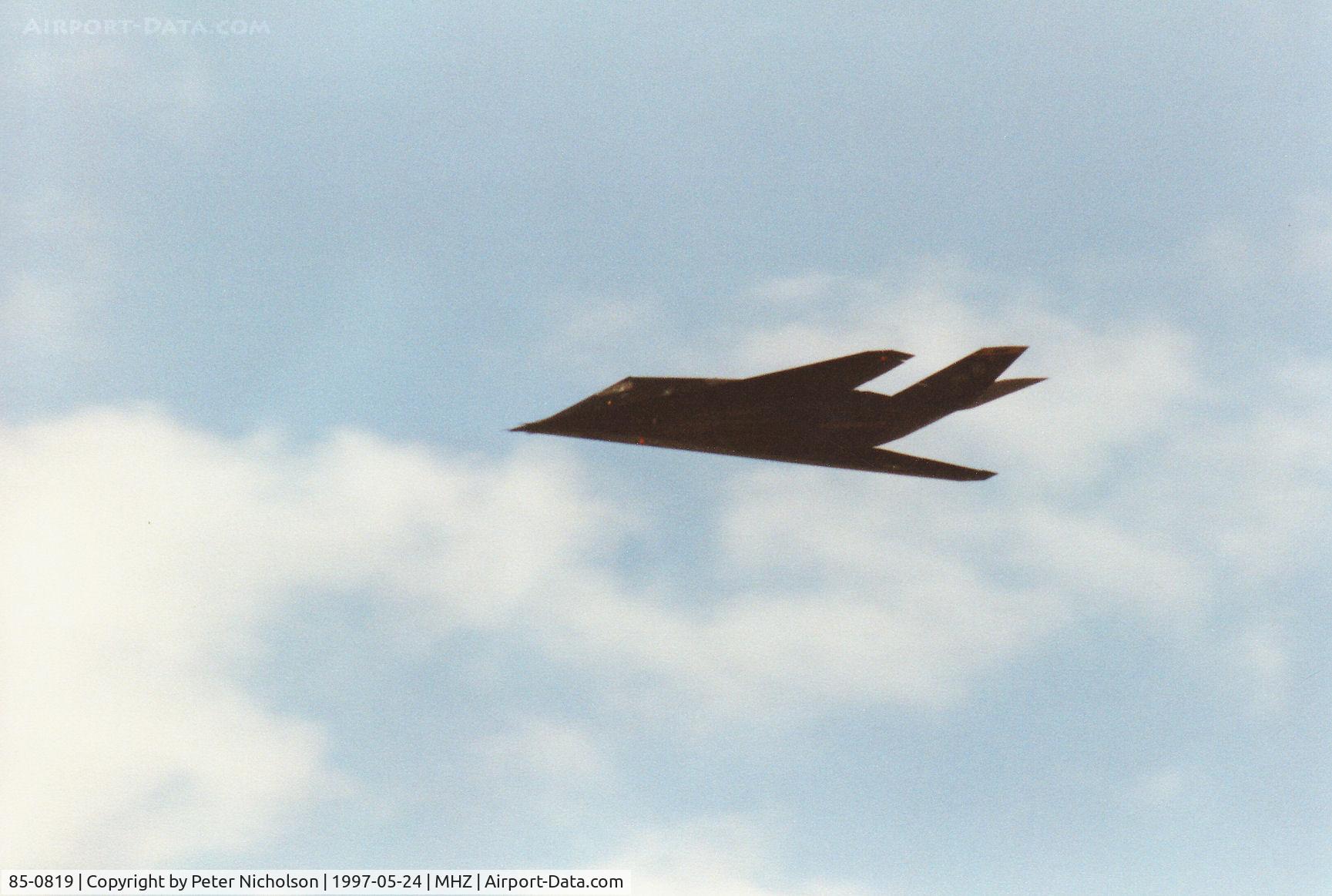 85-0819, 1985 Lockheed F-117A Nighthawk C/N A.4049, F-117A Nighthawk, callsign Trend 71, of 7th Fighter Squadron/49th Fighter Wing on a fly-past at the 1997 RAF Mildenhall Air Fete.