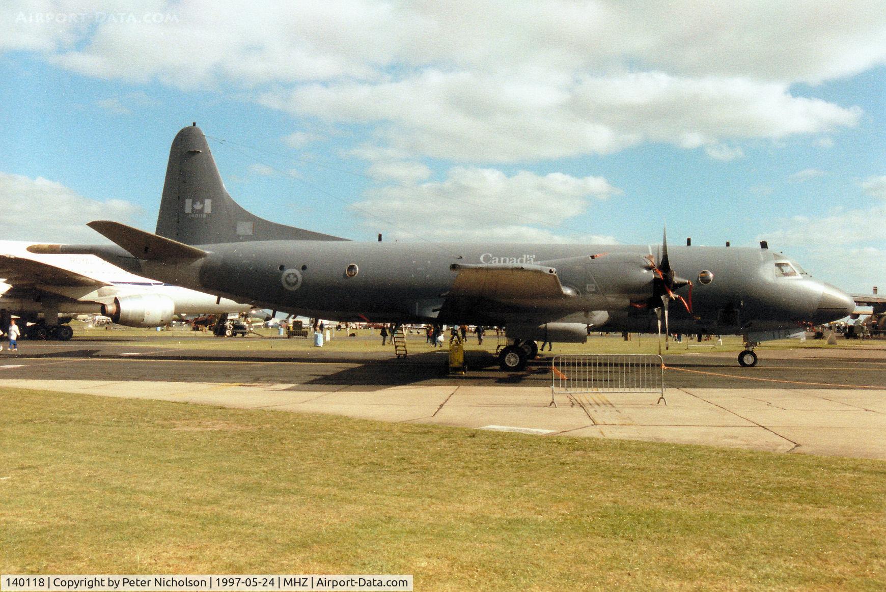 140118, 1981 Lockheed CP-140 Aurora C/N 285B-5725, CP-140 Aurora, callsign Canforce 118, of 404 Squadron Canadian Armed Forces on display at the 1997 RAF Mildenhall Air Fete.