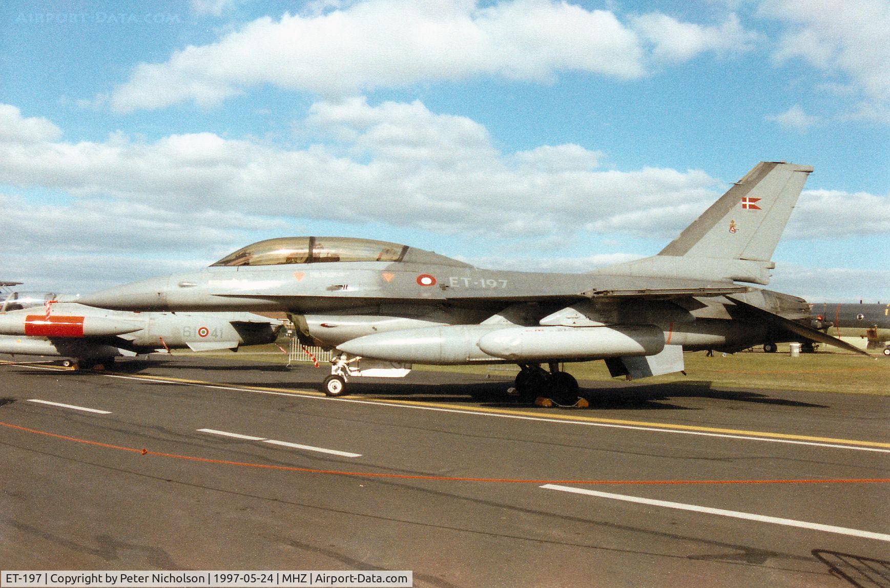 ET-197, 1978 General Dynamics F-16B Fighting Falcon C/N 6G-13, F-16B Falcon, callsign Danish Air Force 3061, of Eskradille 726 at Aalborg on display at the 1997 RAF Mildenhall Air Fete.
