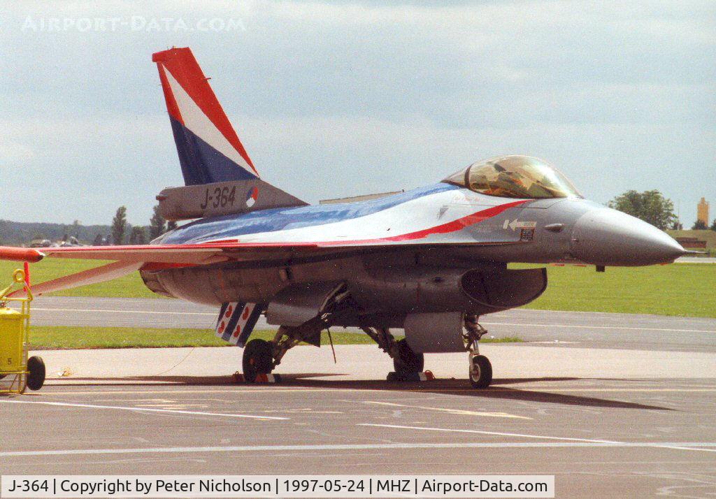 J-364, 1986 Fokker F-16A Fighting Falcon C/N 6D-121, F-16A Falcon, callsign Orange, of 322 Squadron Royal Netherlands Air Force on the flight-line at the 1997 RAF Mildenhall Air Fete.
