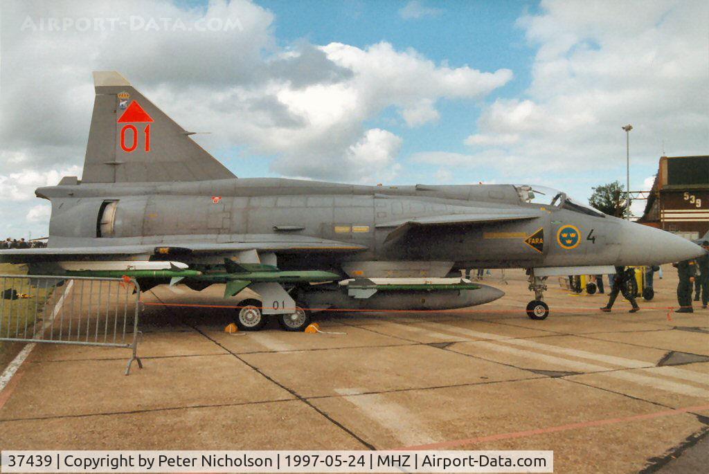 37439, Saab JA 37 Viggen C/N 37439, JA 37 Viggen of F4 Wing of the Swedish Air Force based at Östersund on display at the 1997 RAF Mildenhall Air Fete.