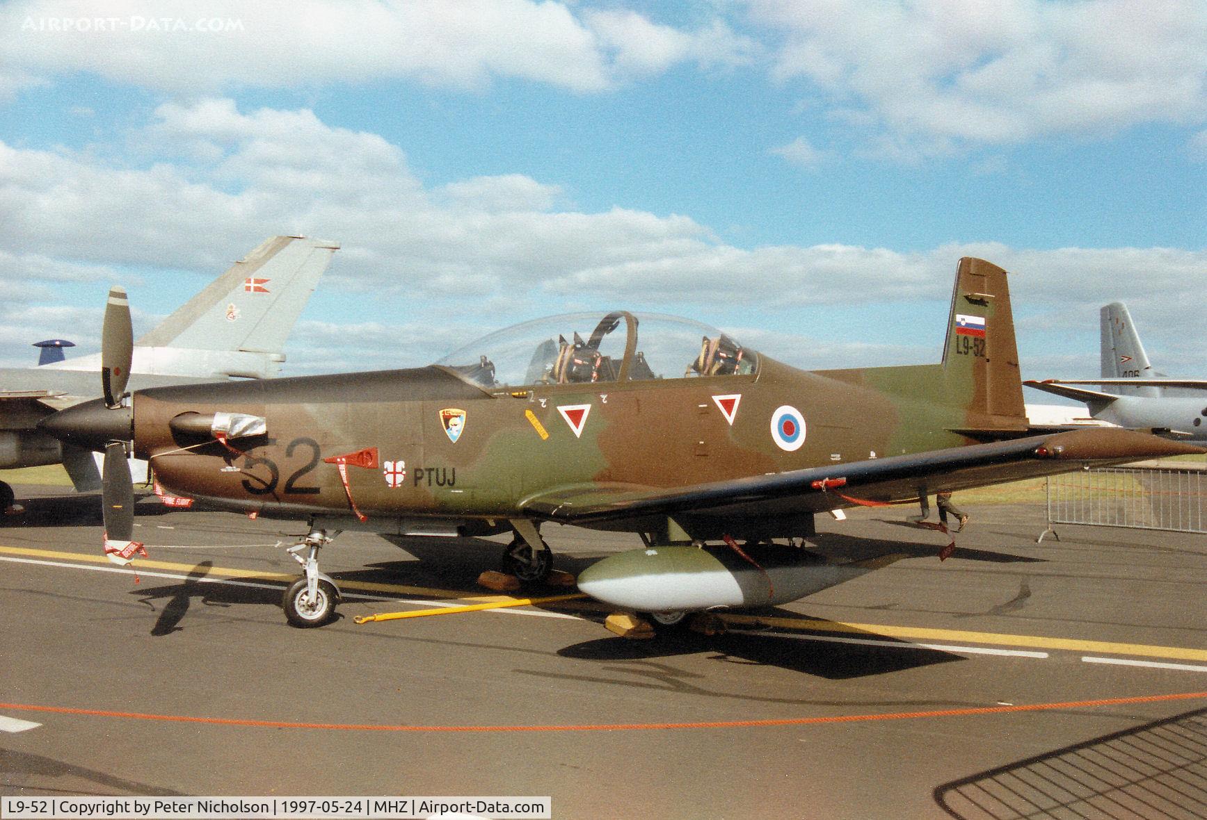L9-52, Pilatus PC-9 C/N 181, PC-9M of 15 Brigada of the Slovenia Air Force on display at the 1997 RAF Mildenhall Air Fete.
