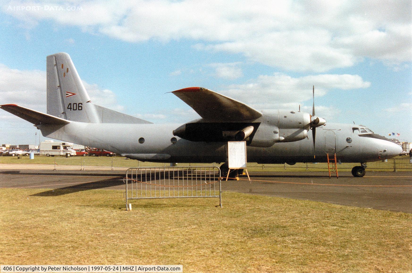 406, 1975 Antonov An-26 C/N 3767, An-26 Curl of the Hungarian Air Force on display at the 1997 RAF Mildenhall Air Fete.