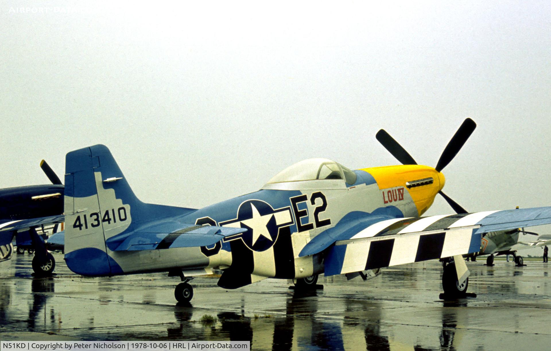 N51KD, North American/aero Classics P-51D C/N 122-39895, P-51D Mustang marked as 44-13410 Lou IV on display at the 1978 Confederate Air Force's Airshow at Harlingen.